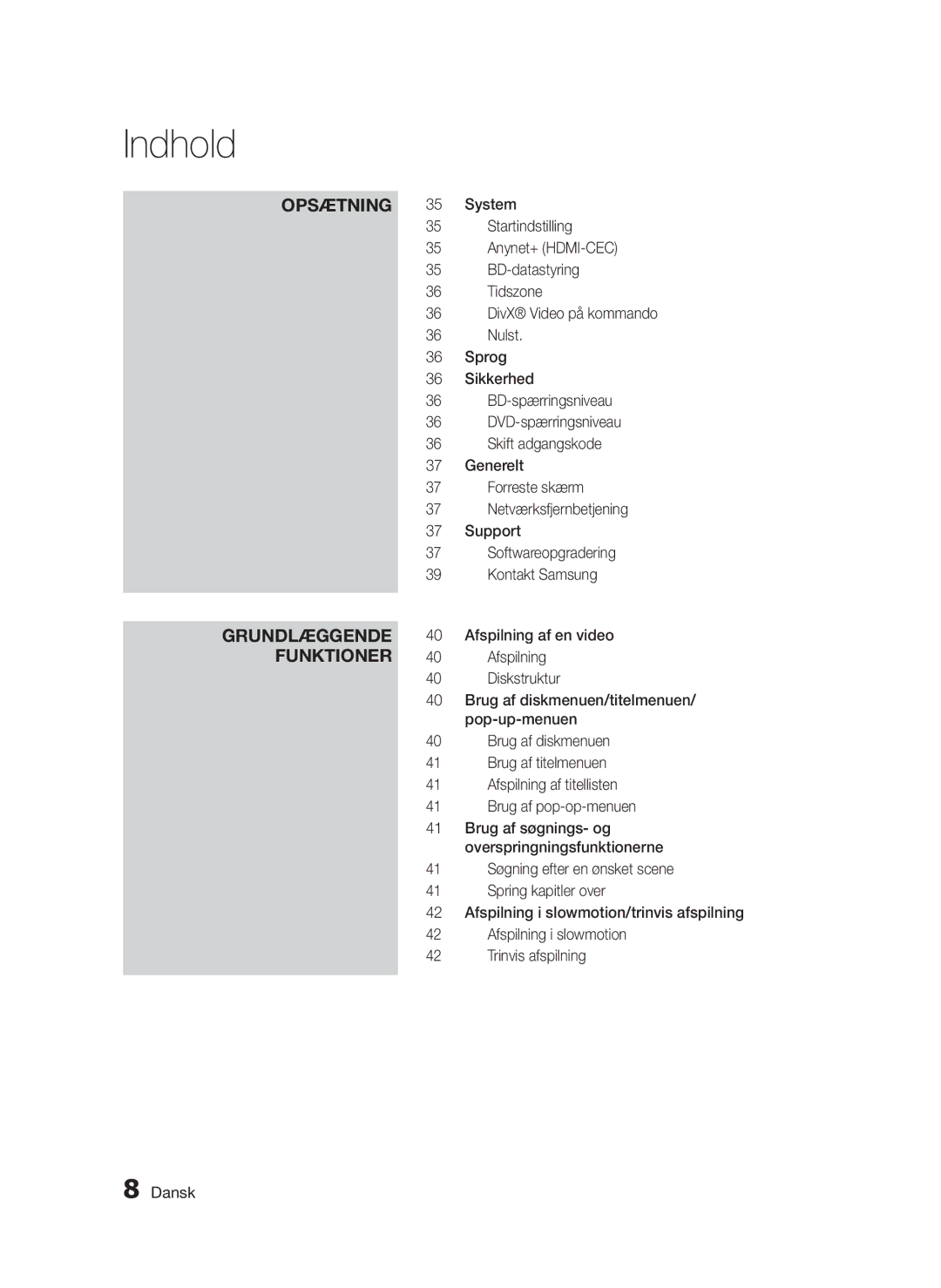 Samsung BD-D5300/XE manual Grundlæggende, Funktioner 