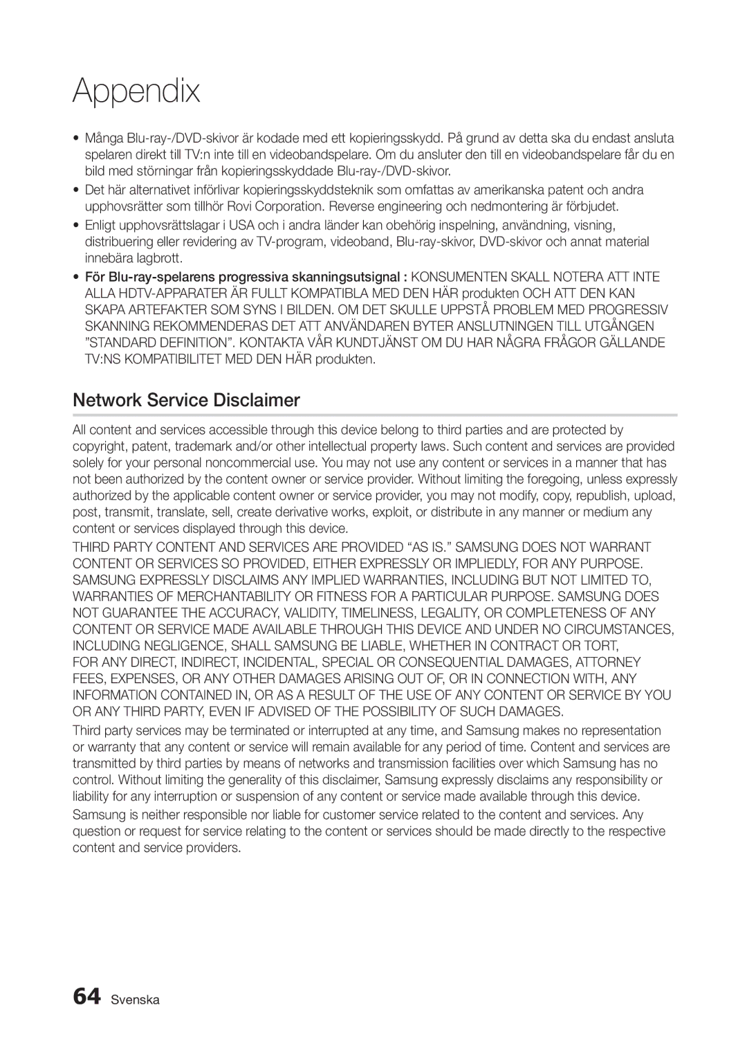 Samsung BD-D5300/XE manual Network Service Disclaimer 