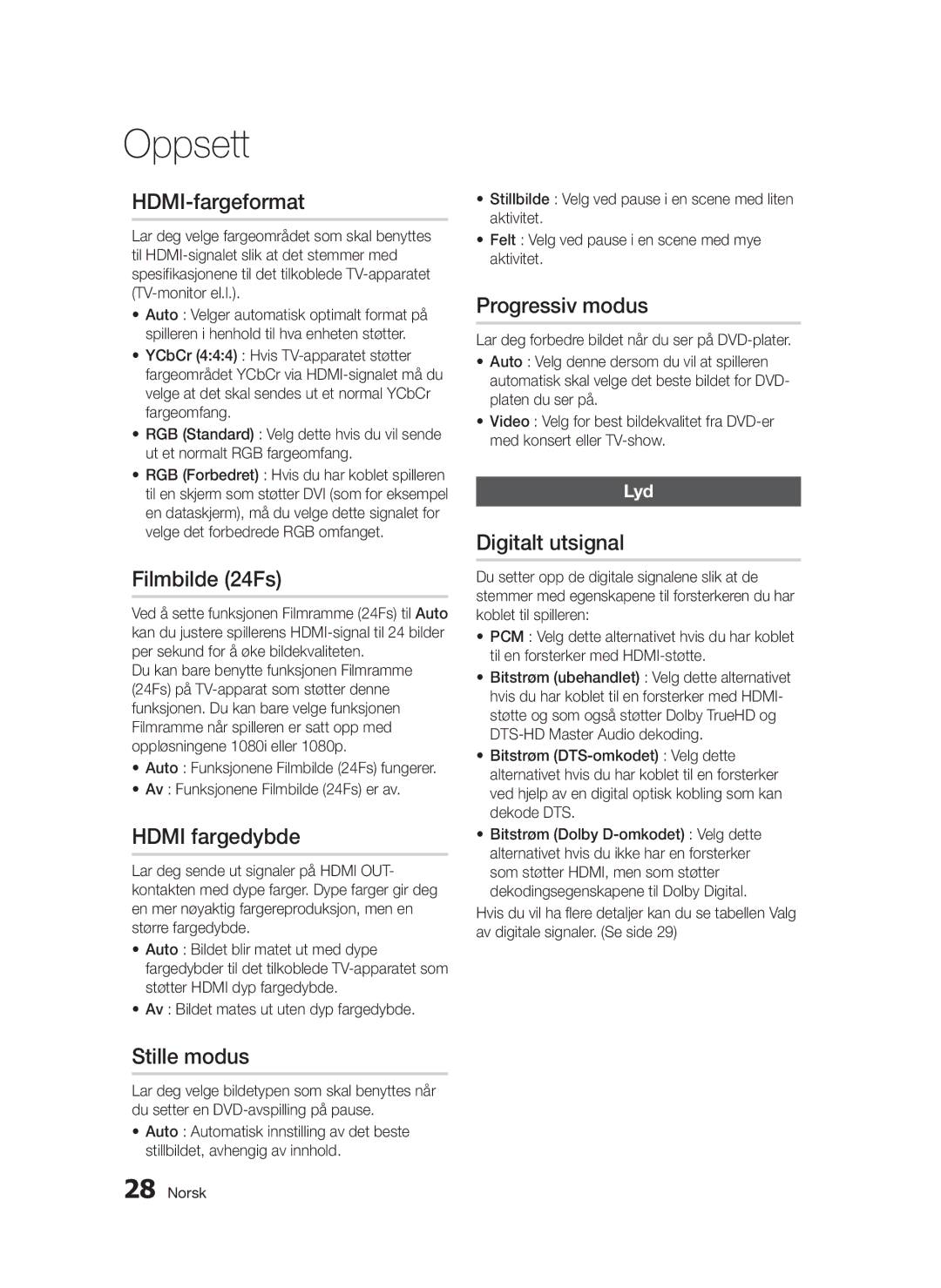 Samsung BD-D5300/XE HDMI-fargeformat, Filmbilde 24Fs, Hdmi fargedybde, Stille modus, Progressiv modus, Digitalt utsignal 