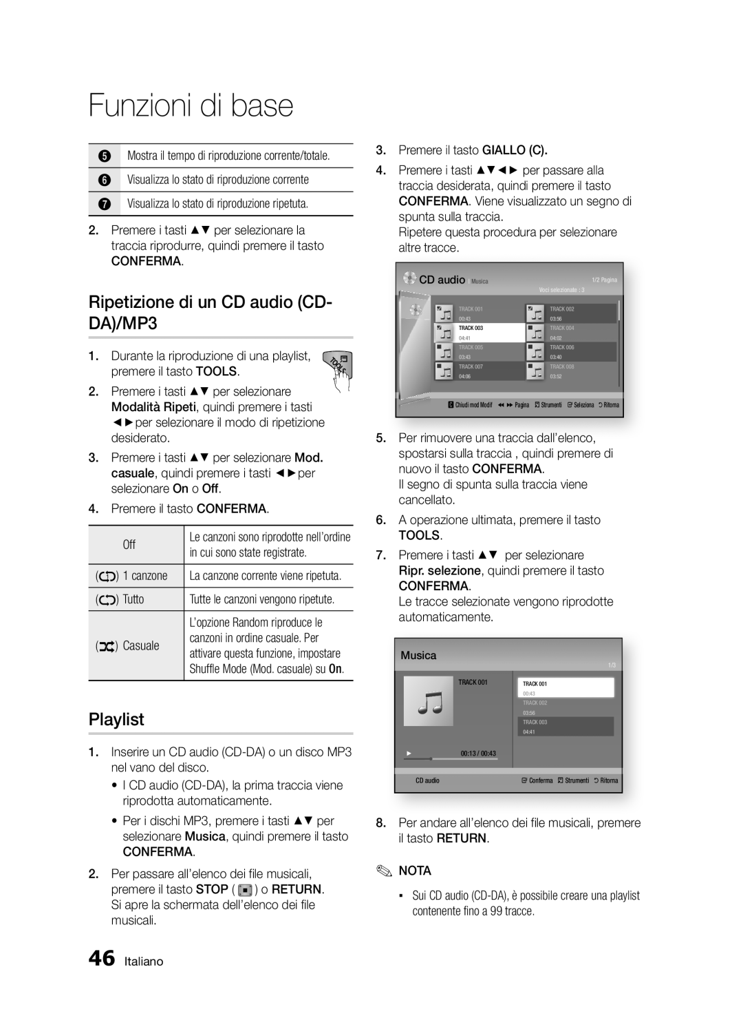 Samsung BD-D5300/ZF manual Ripetizione di un CD audio CD- DA/MP3, Playlist 