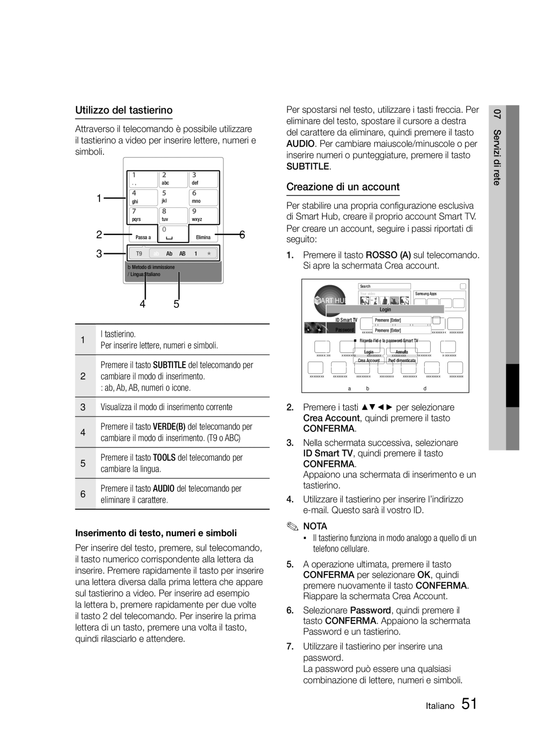 Samsung BD-D5300/ZF Utilizzo del tastierino, Creazione di un account, Subtitle, Inserimento di testo, numeri e simboli 