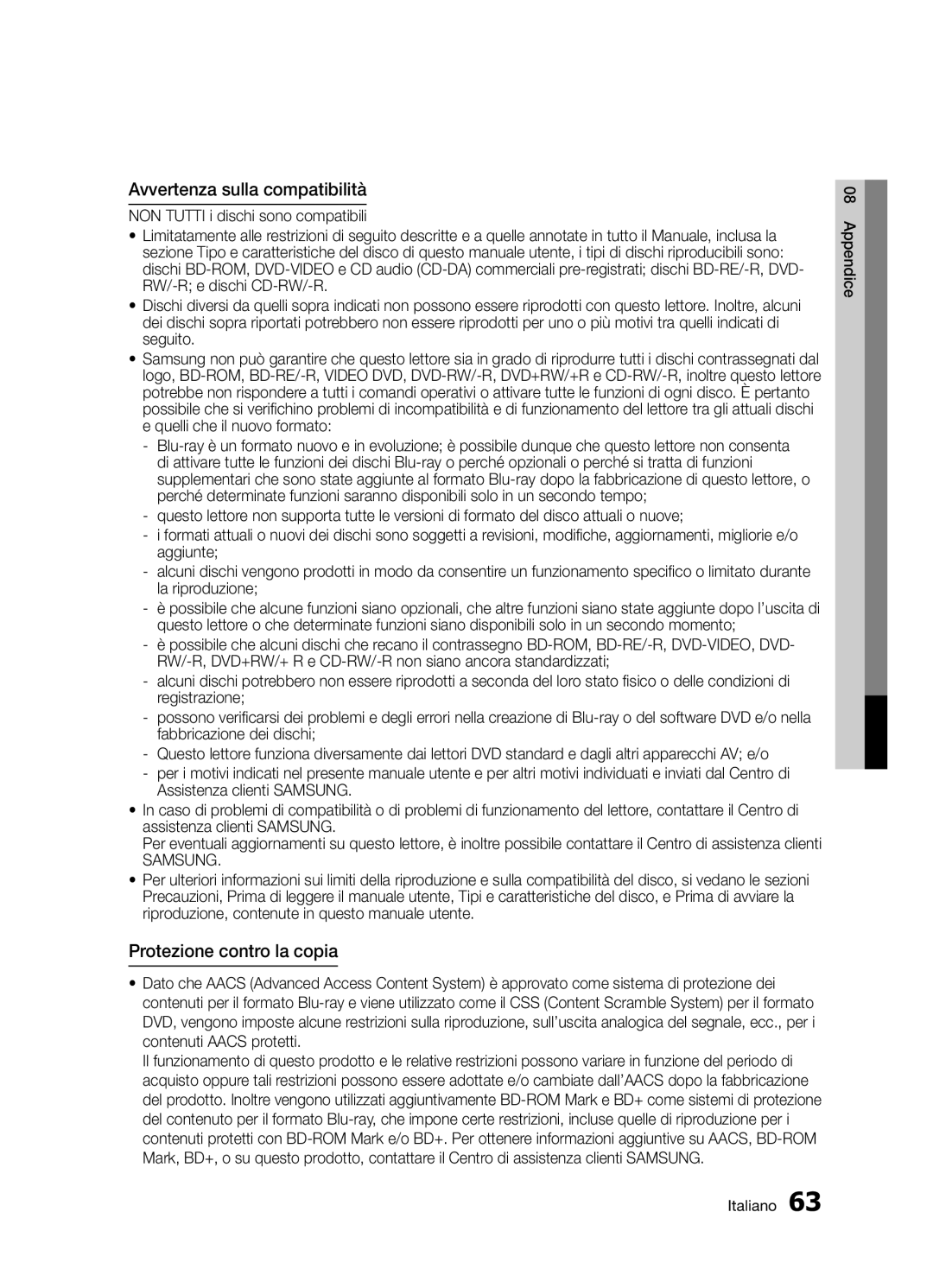 Samsung BD-D5300/ZF manual Avvertenza sulla compatibilità, Protezione contro la copia, Samsung 