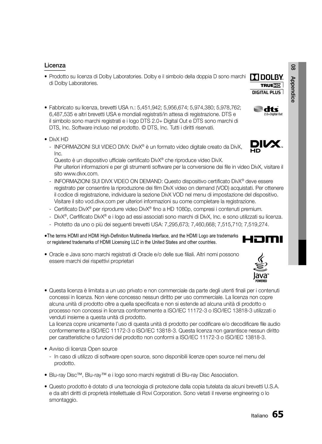 Samsung BD-D5300/ZF manual Licenza 