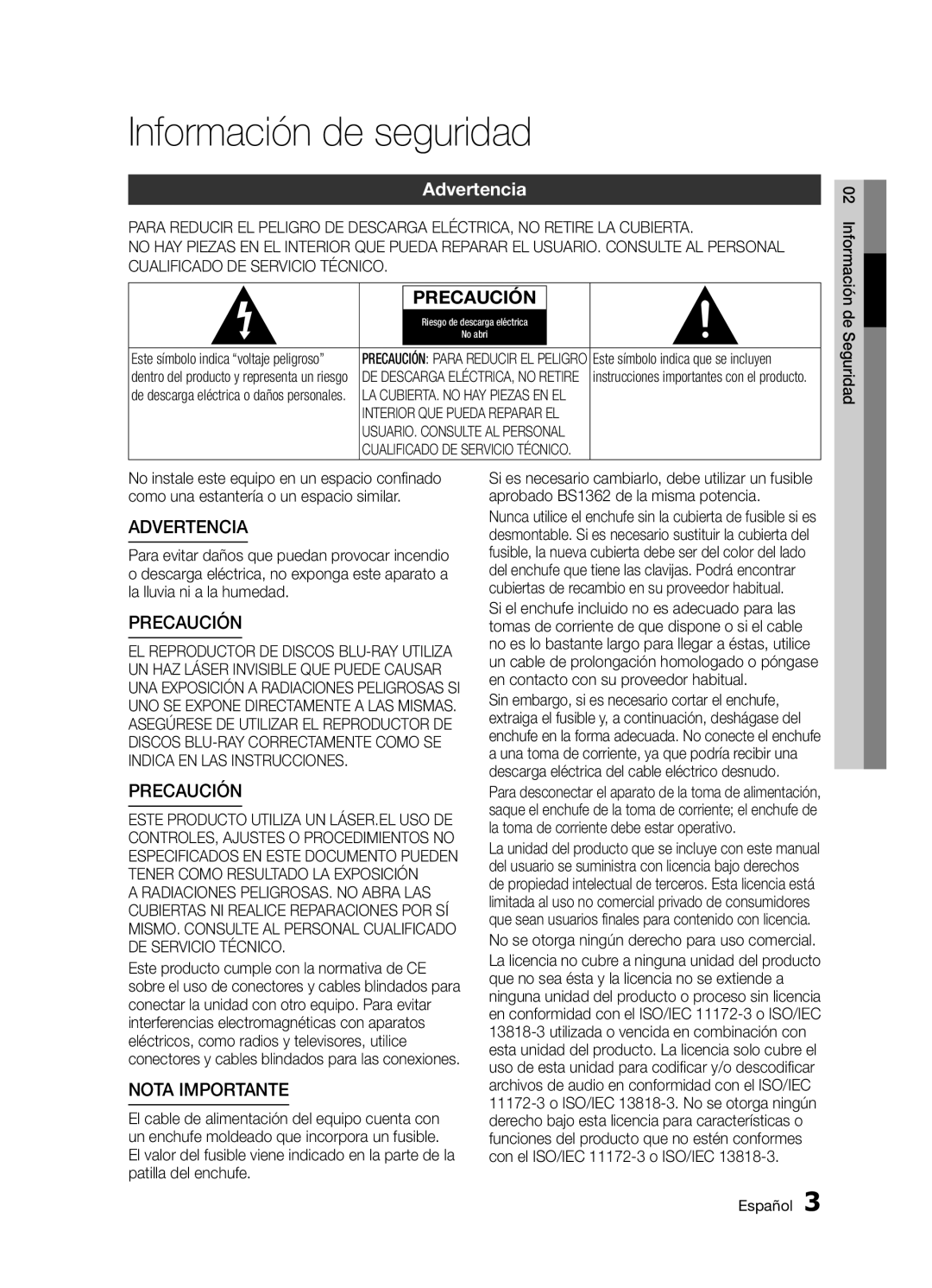 Samsung BD-D5300/ZF Información de seguridad, Advertencia, Información de Seguridad, Este símbolo indica que se incluyen 