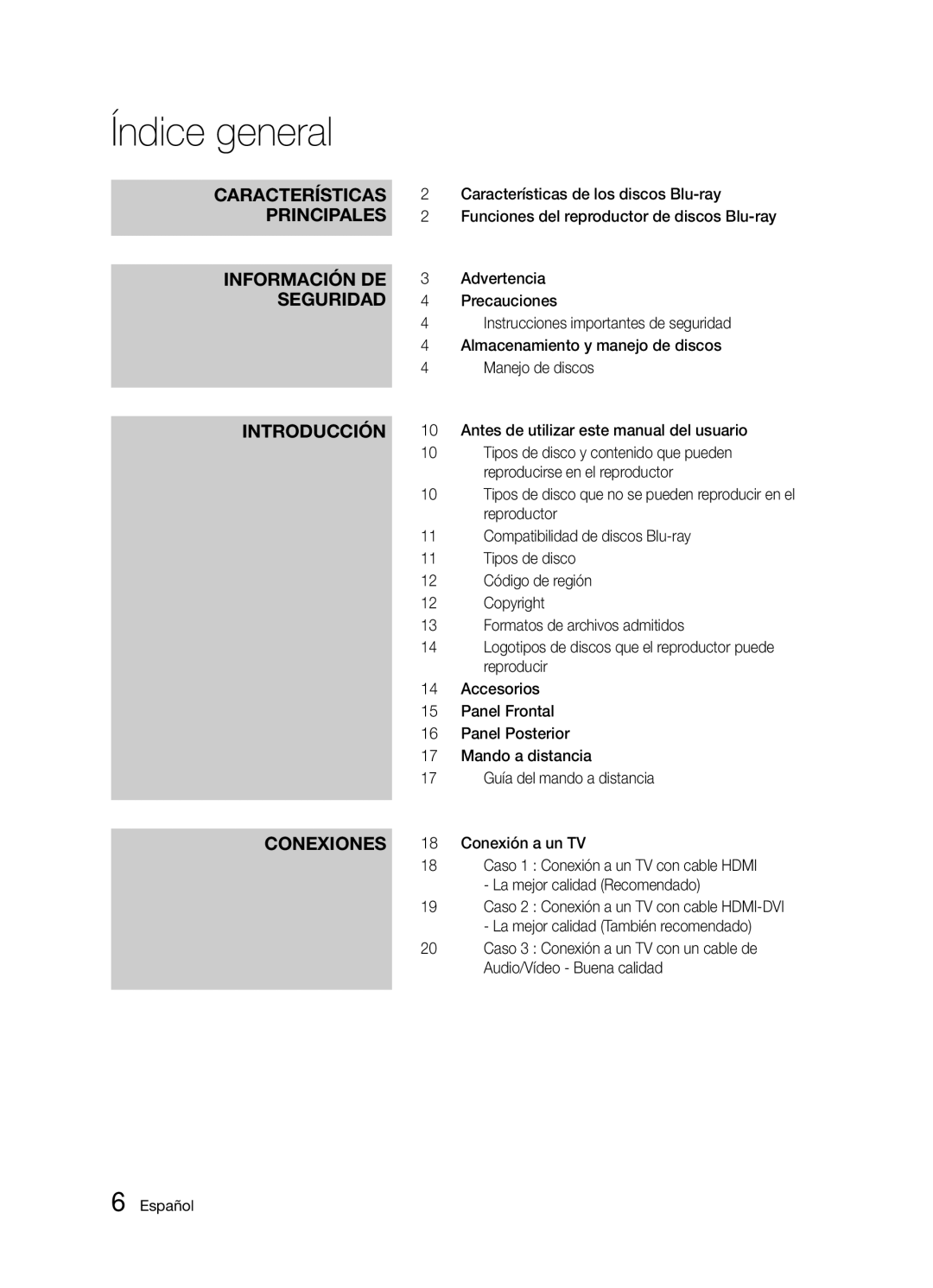 Samsung BD-D5300/ZF manual Índice general 