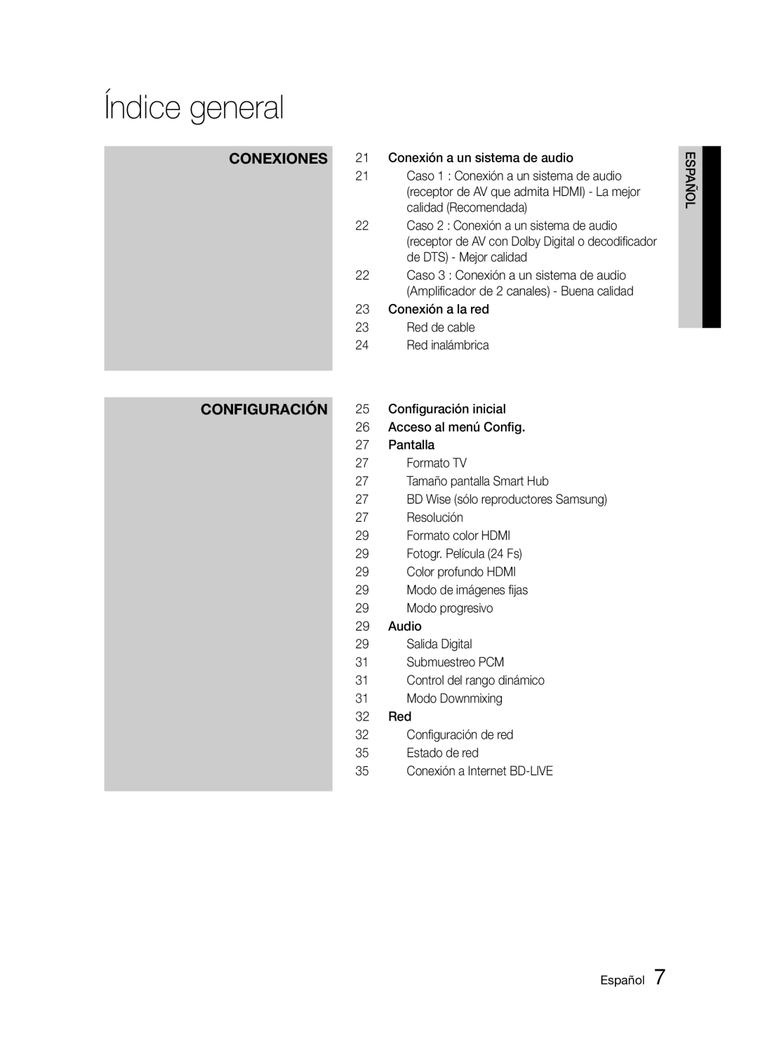 Samsung BD-D5300/ZF manual Conexiones 21 Conexión a un sistema de audio 