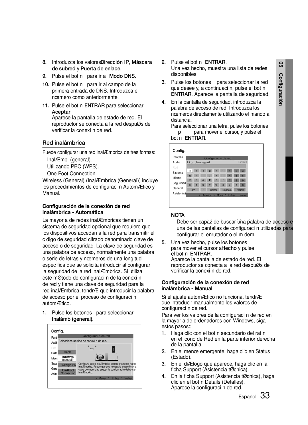 Samsung BD-D5300/ZF manual Red inalámbrica, Configuración de la conexión de red inalámbrica Automática, Inalámb general 