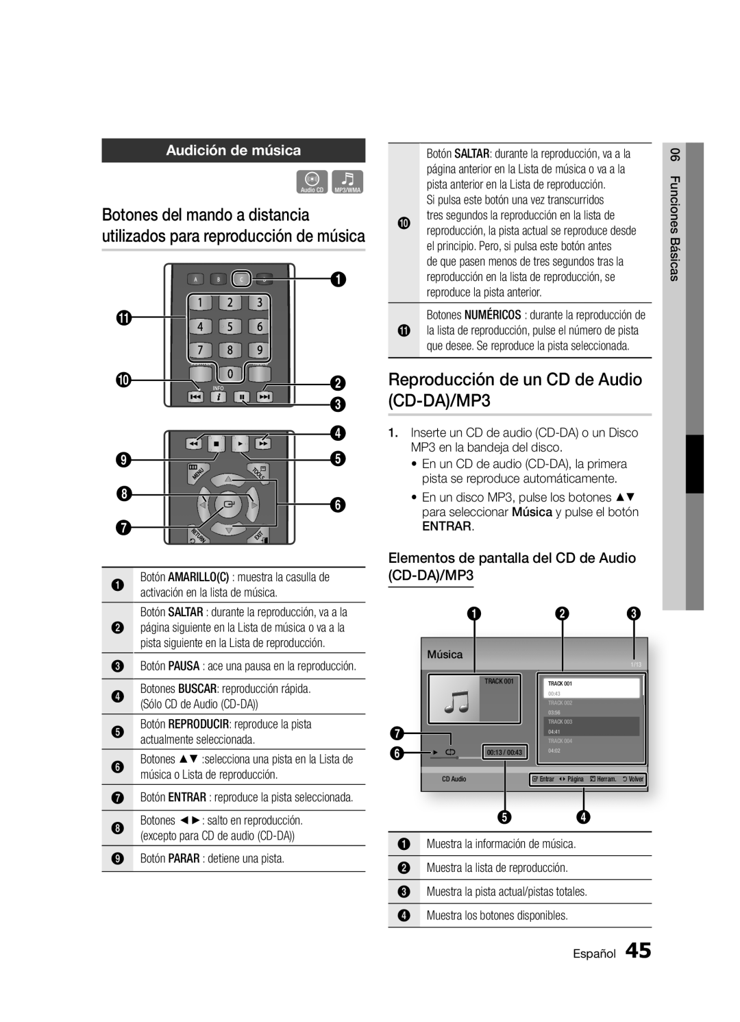 Samsung BD-D5300/ZF manual Reproducción de un CD de Audio CD-DA/MP3, Audición de música 