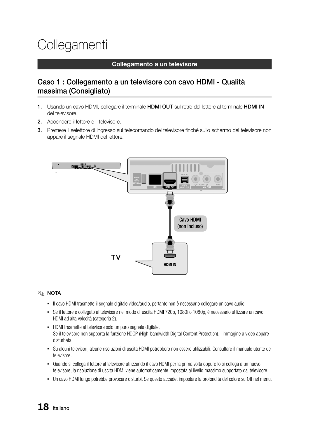 Samsung BD-D5300/ZF manual Collegamenti, Collegamento a un televisore 