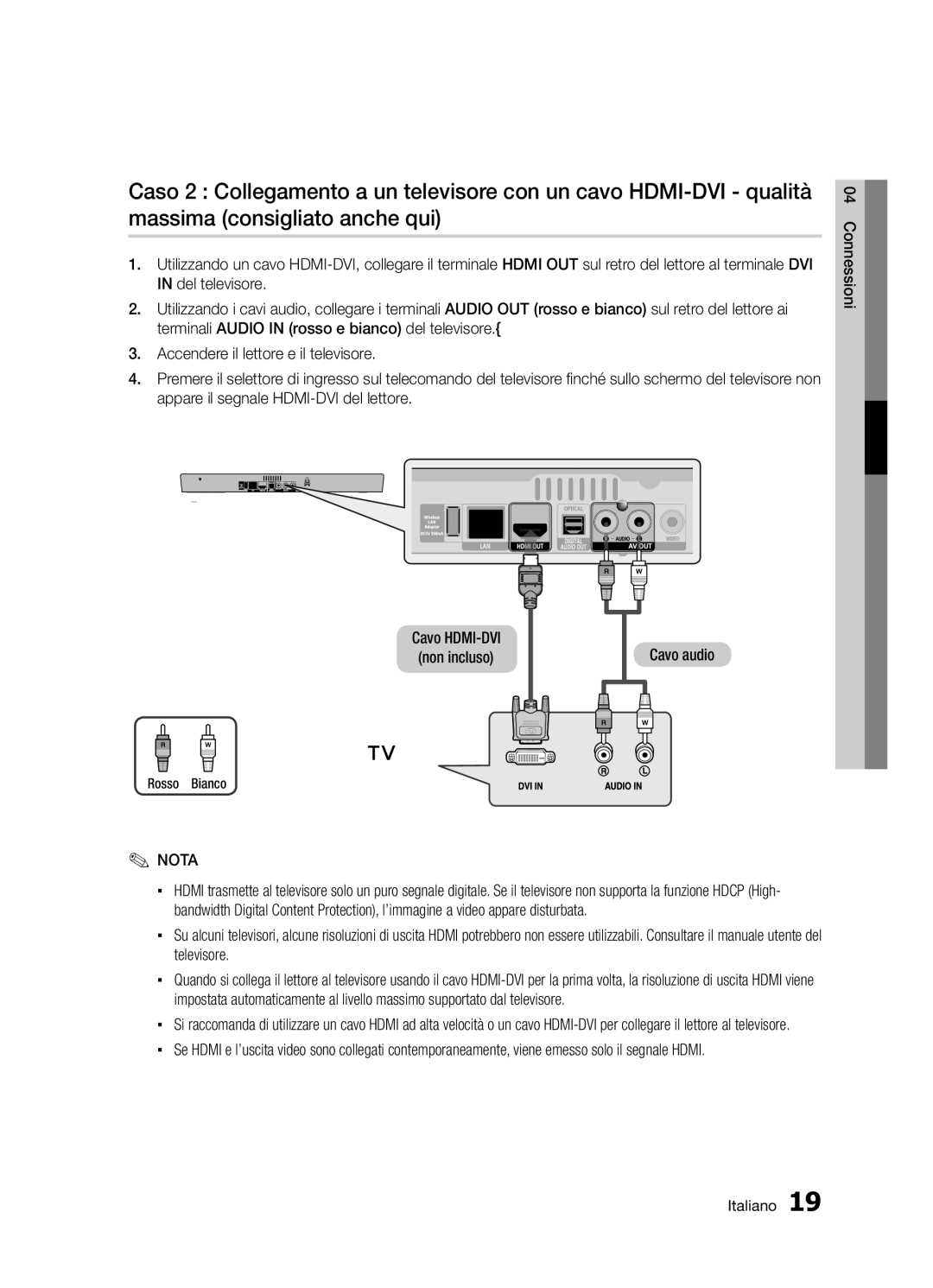 Samsung BD-D5300/ZF manual Cavo audio, Connessioni, Rosso Bianco 