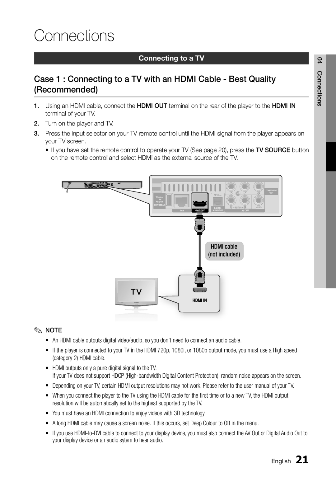 Samsung BD-D5500/EN, BD-D5500/ZF, BD-D5500/XE manual Connections, Connecting to a TV 