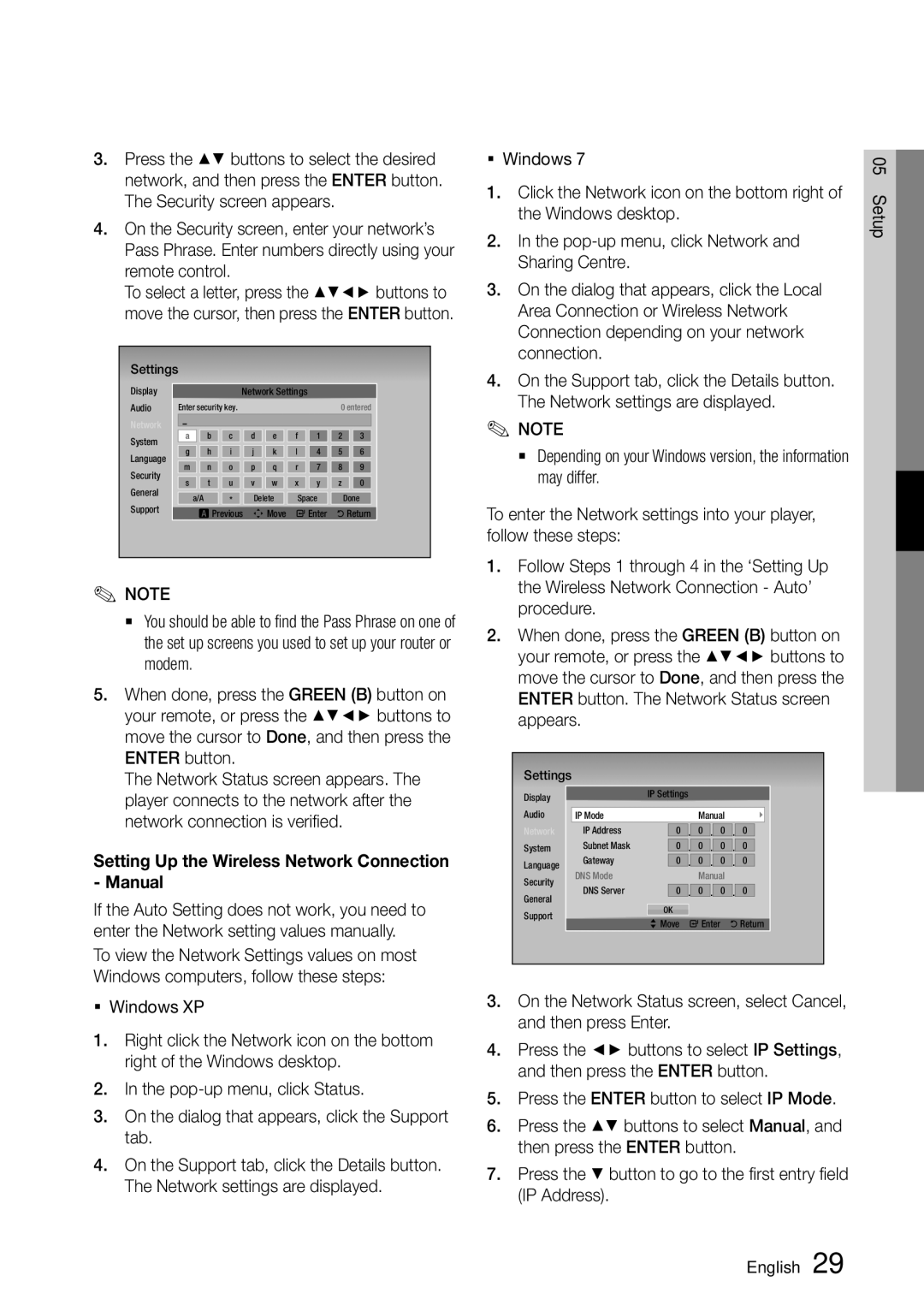 Samsung BD-D5500/EN, BD-D5500/ZF, BD-D5500/XE manual Setting Up the Wireless Network Connection Manual 