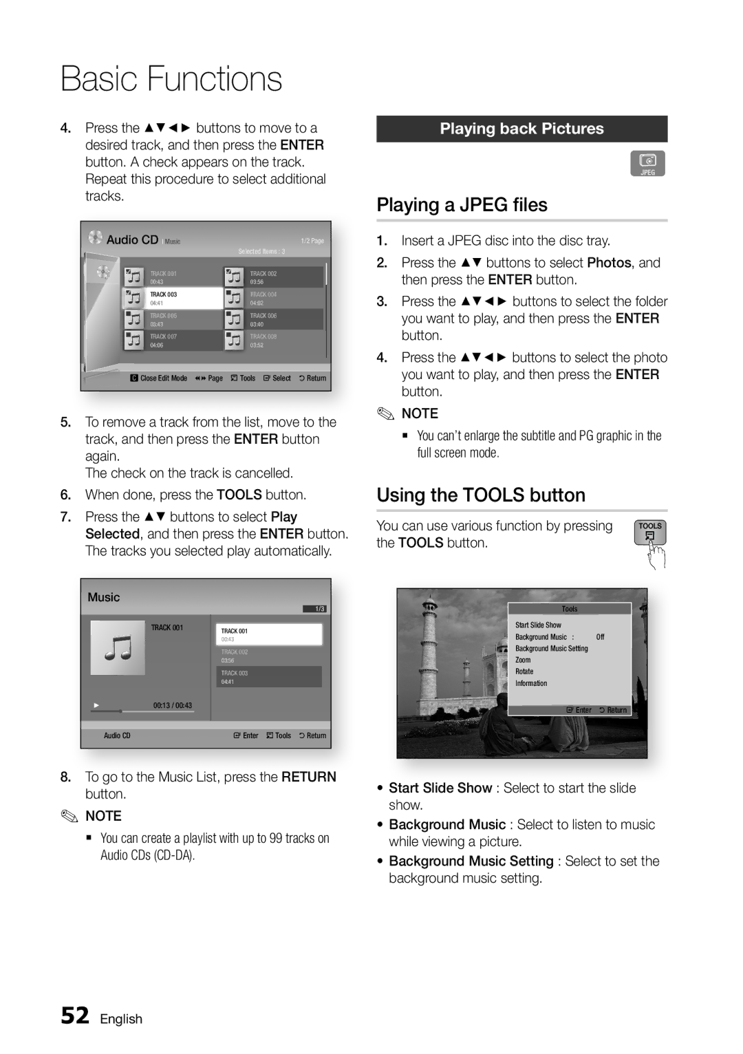 Samsung BD-D5500/ZF, BD-D5500/EN, BD-D5500/XE manual Playing a Jpeg files, Using the Tools button, Playing back Pictures 