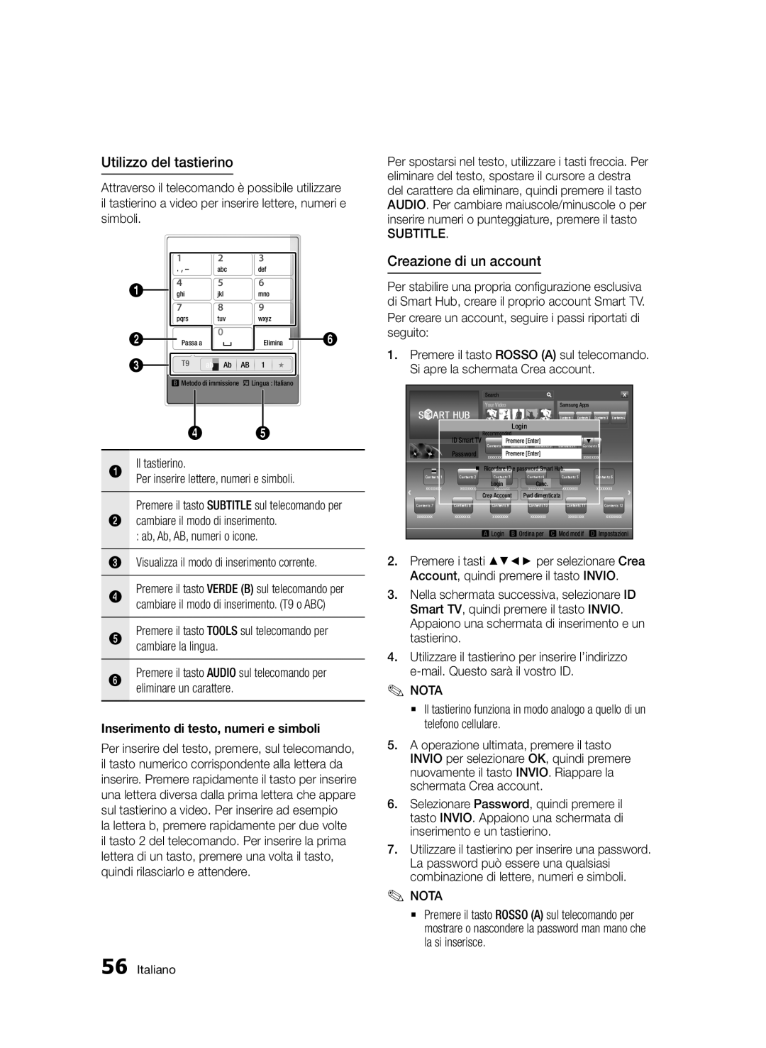 Samsung BD-D5500/EN Utilizzo del tastierino, Creazione di un account, Inserimento di testo, numeri e simboli, Subtitle 