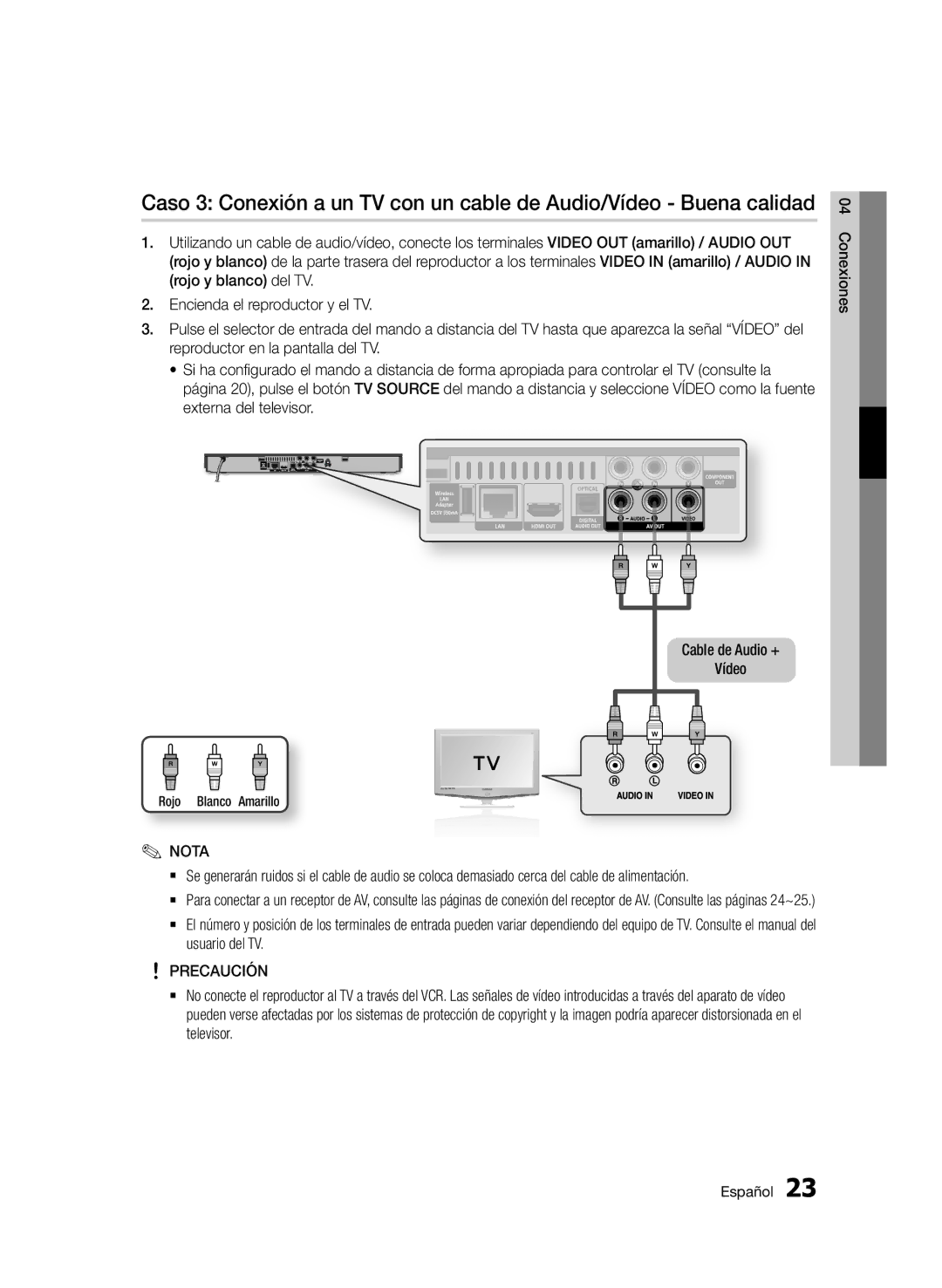 Samsung BD-D5500/ZF, BD-D5500/EN, BD-D5500/ZN manual Precaución, Rojo Blanco Amarillo 