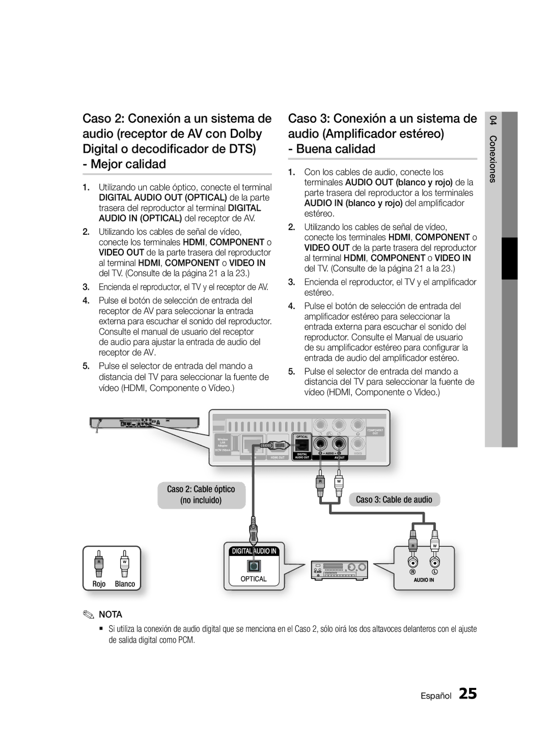 Samsung BD-D5500/EN, BD-D5500/ZF manual Mejor calidad, Encienda el reproductor, el TV y el amplificador estéreo, Rojo Blanco 