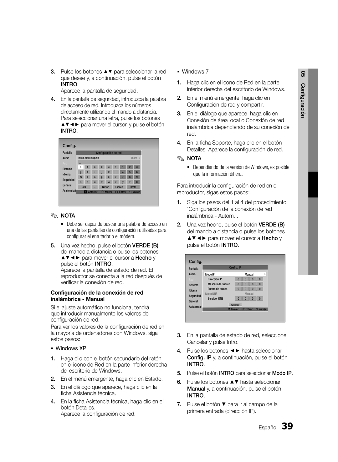 Samsung BD-D5500/ZN, BD-D5500/EN Aparece la pantalla de seguridad, Configuración de la conexión de red inalámbrica Manual 