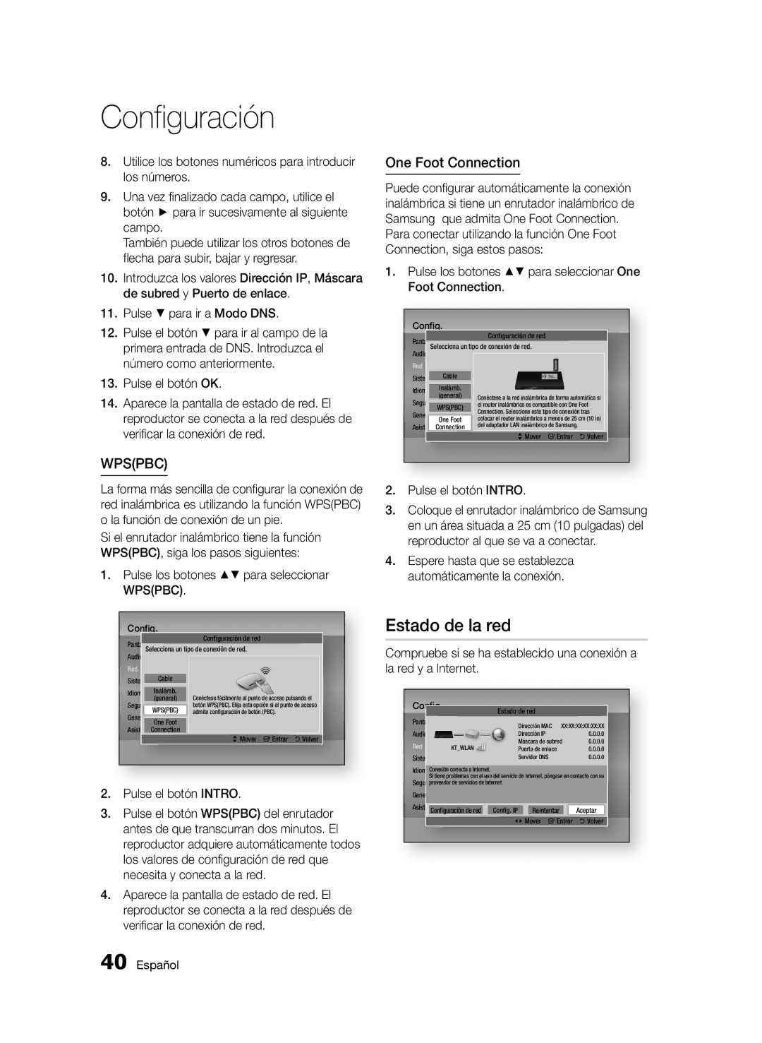 Samsung BD-D5500/EN, BD-D5500/ZF manual Estado de la red, Pulse el botón OK, Pulse los botones para seleccionar Wpspbc 