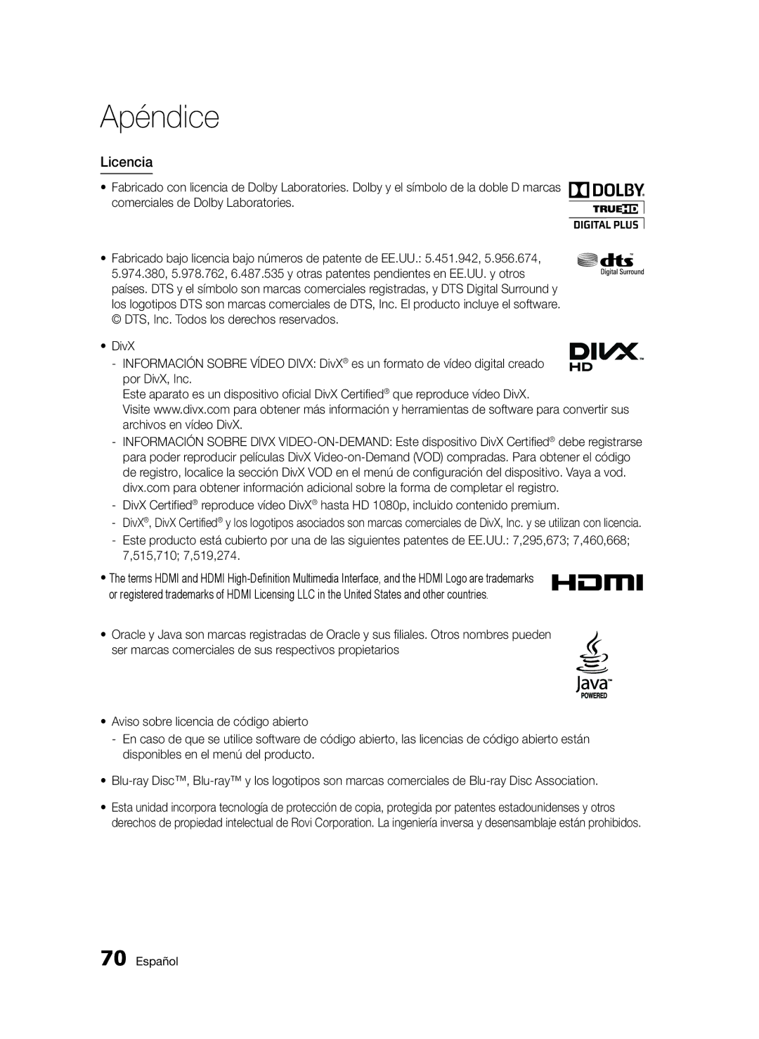 Samsung BD-D5500/EN, BD-D5500/ZF, BD-D5500/ZN manual Licencia, 515,710 7,519,274 