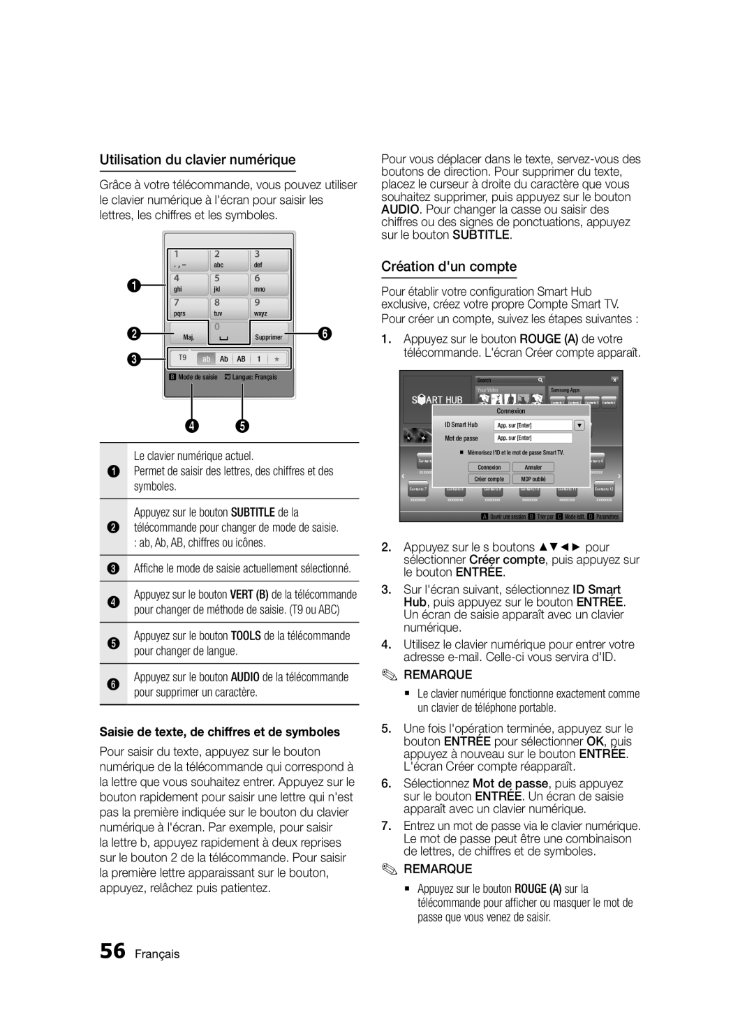 Samsung BD-D5500/ZN, BD-D5500/EN, BD-D5500/ZF manual Utilisation du clavier numérique, Création dun compte 