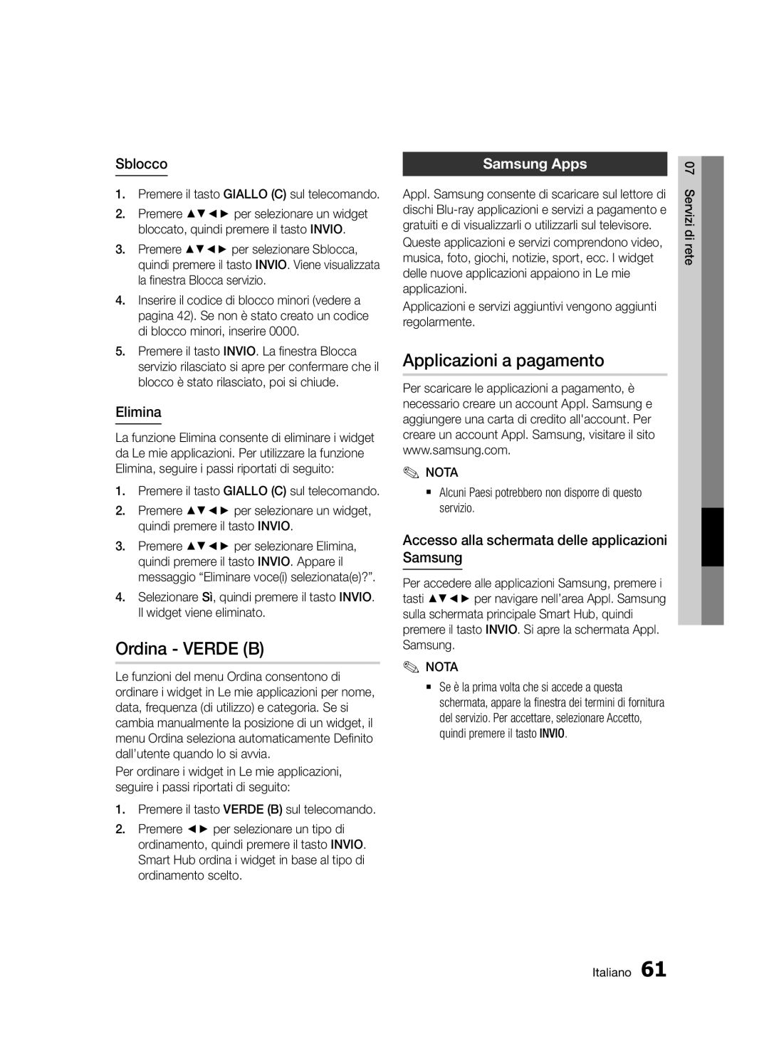 Samsung BD-D5500/ZN, BD-D5500/EN, BD-D5500/ZF manual Ordina Verde B, Applicazioni a pagamento, Samsung Apps 