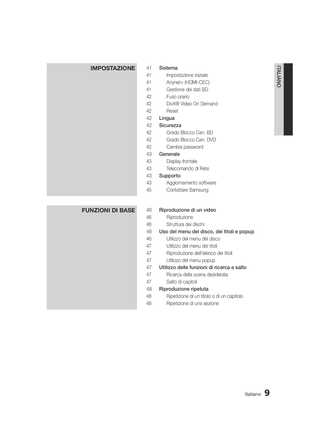 Samsung BD-D5500/ZF, BD-D5500/EN, BD-D5500/ZN manual Impostazione Funzioni di base 