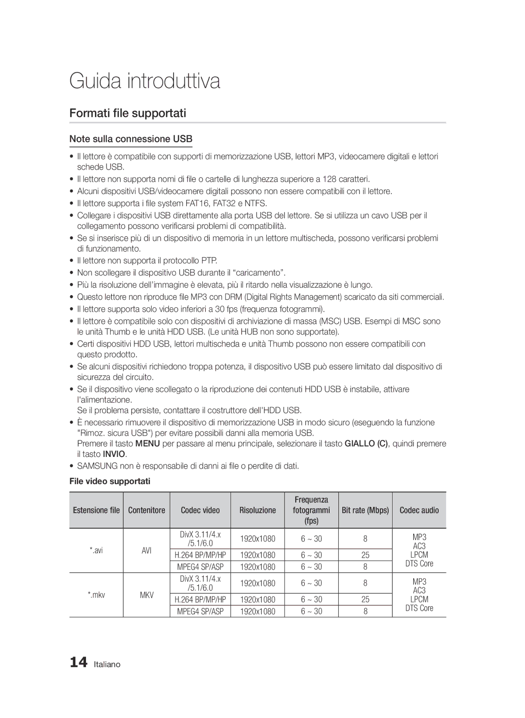 Samsung BD-D5500/EN, BD-D5500/ZF, BD-D5500/ZN manual Formati file supportati, File video supportati, Bit rate Mbps 