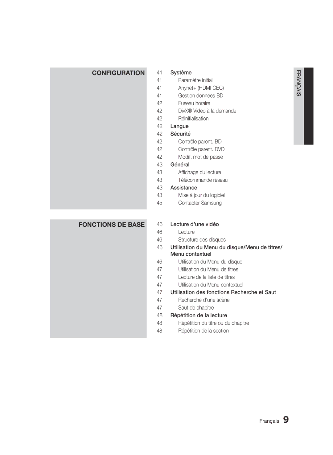 Samsung BD-D5500/EN, BD-D5500/ZF, BD-D5500/ZN manual Configuration Fonctions de base 