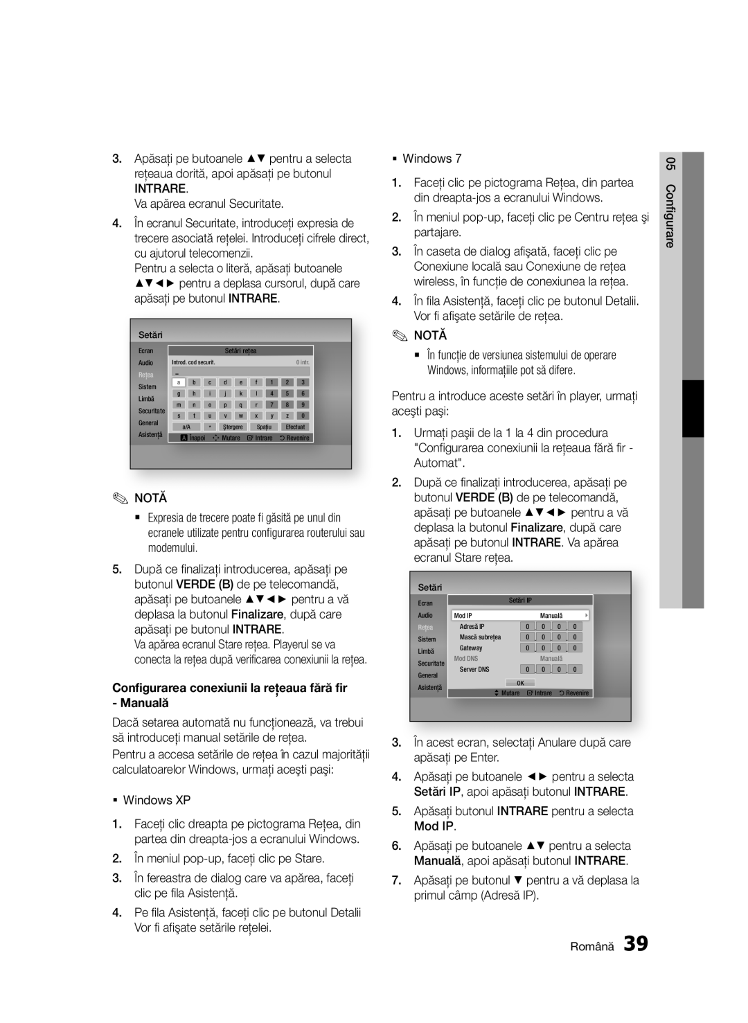 Samsung BD-D5500/EN manual Configurarea conexiunii la reţeaua fără fir Manuală 