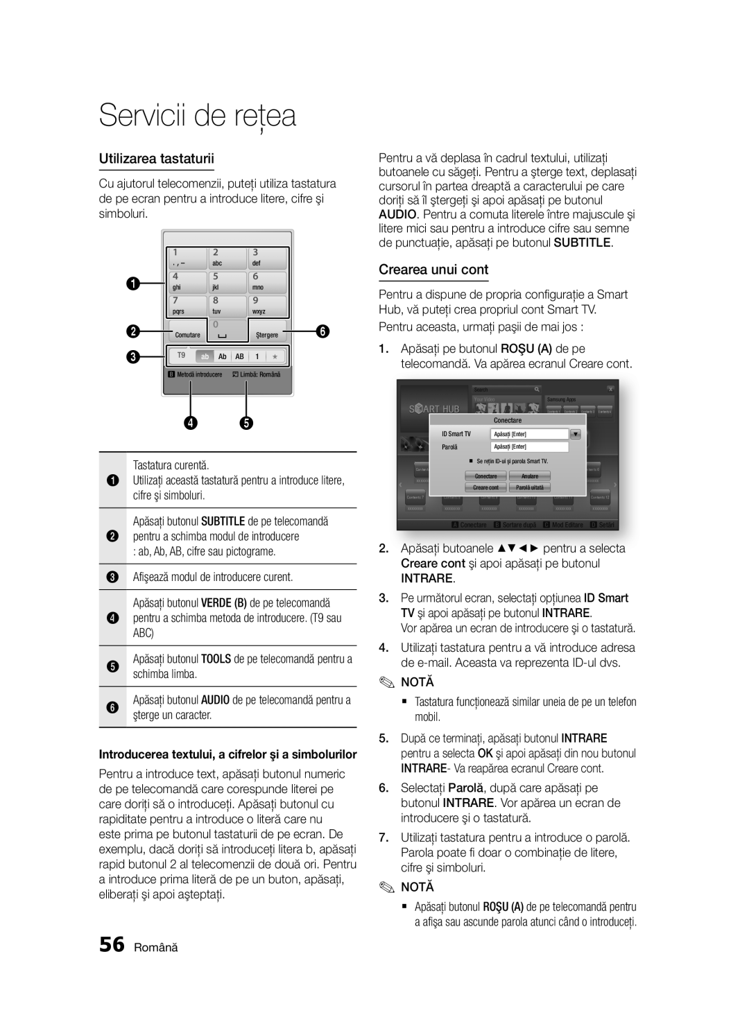 Samsung BD-D5500/EN manual Utilizarea tastaturii, Crearea unui, Abc, Vor apărea un ecran de introducere şi o tastatură 