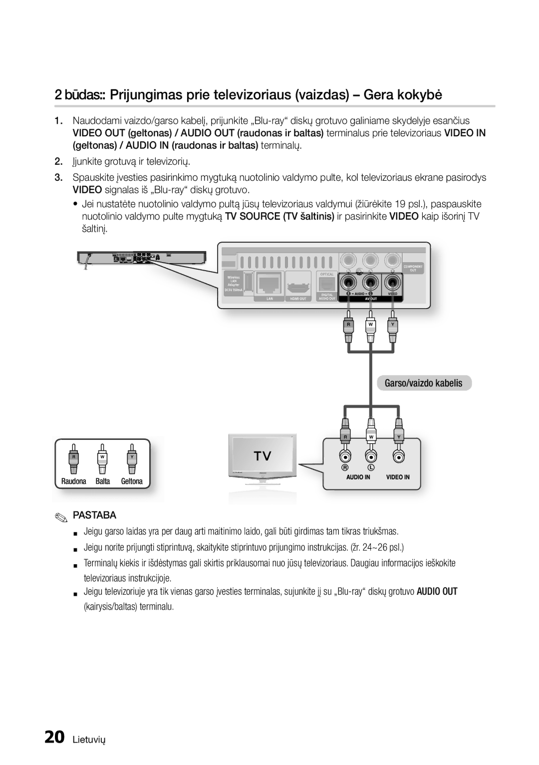 Samsung BD-D5500/EN manual Būdas Prijungimas prie televizoriaus vaizdas Gera kokybė, Kairysis/baltas terminalu 