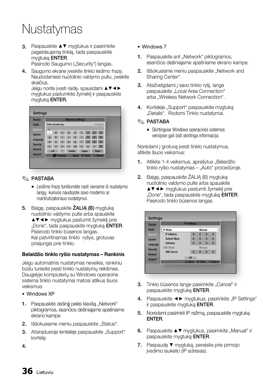 Samsung BD-D5500/EN manual Belaidžio tinklo ryšio nustatymas Rankinis 