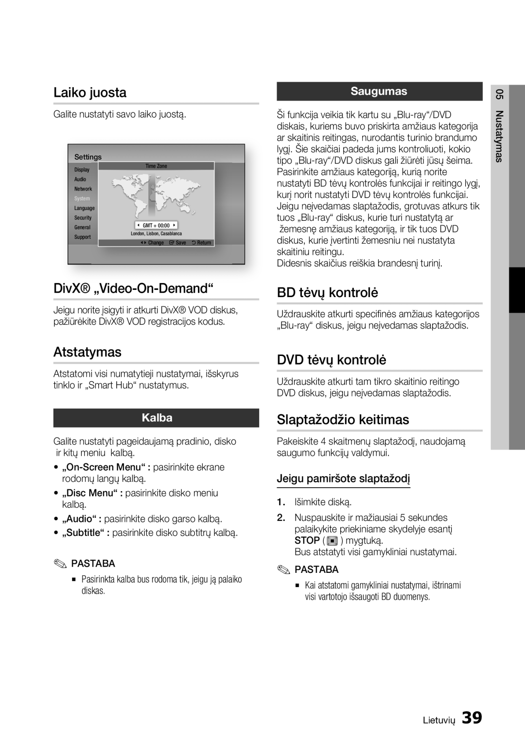 Samsung BD-D5500/EN manual Laiko juosta, DivX „Video-On-Demand, Atstatymas, BD tėvų kontrolė, DVD tėvų kontrolė 