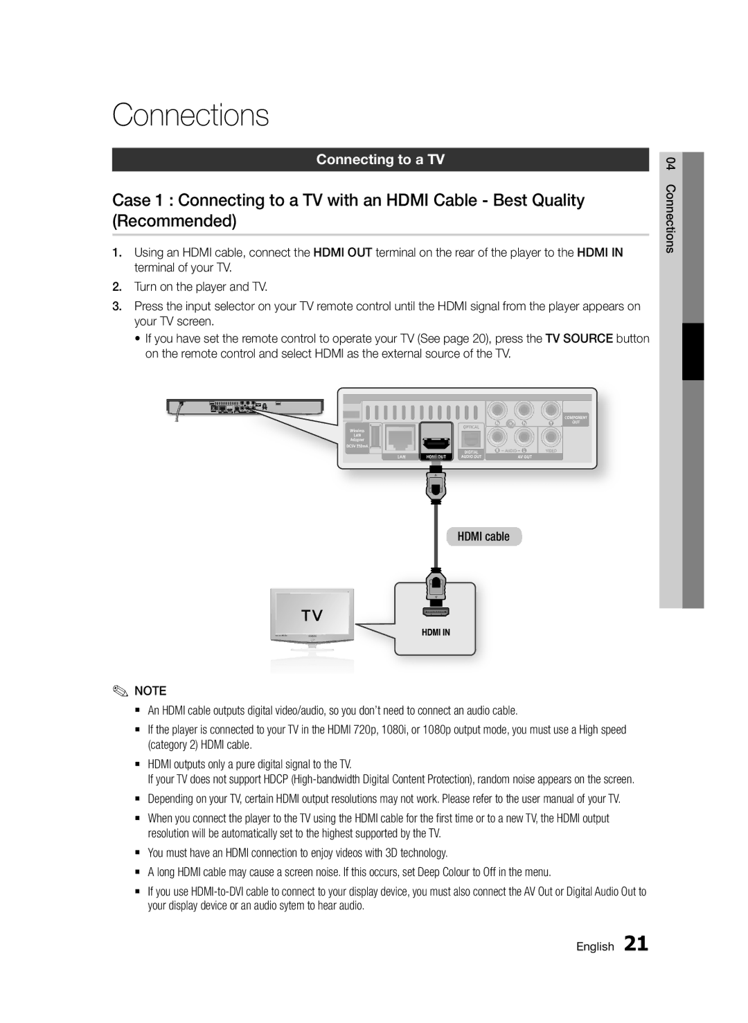 Samsung BD-D5500/SQ manual Connecting to a TV, Connections English 