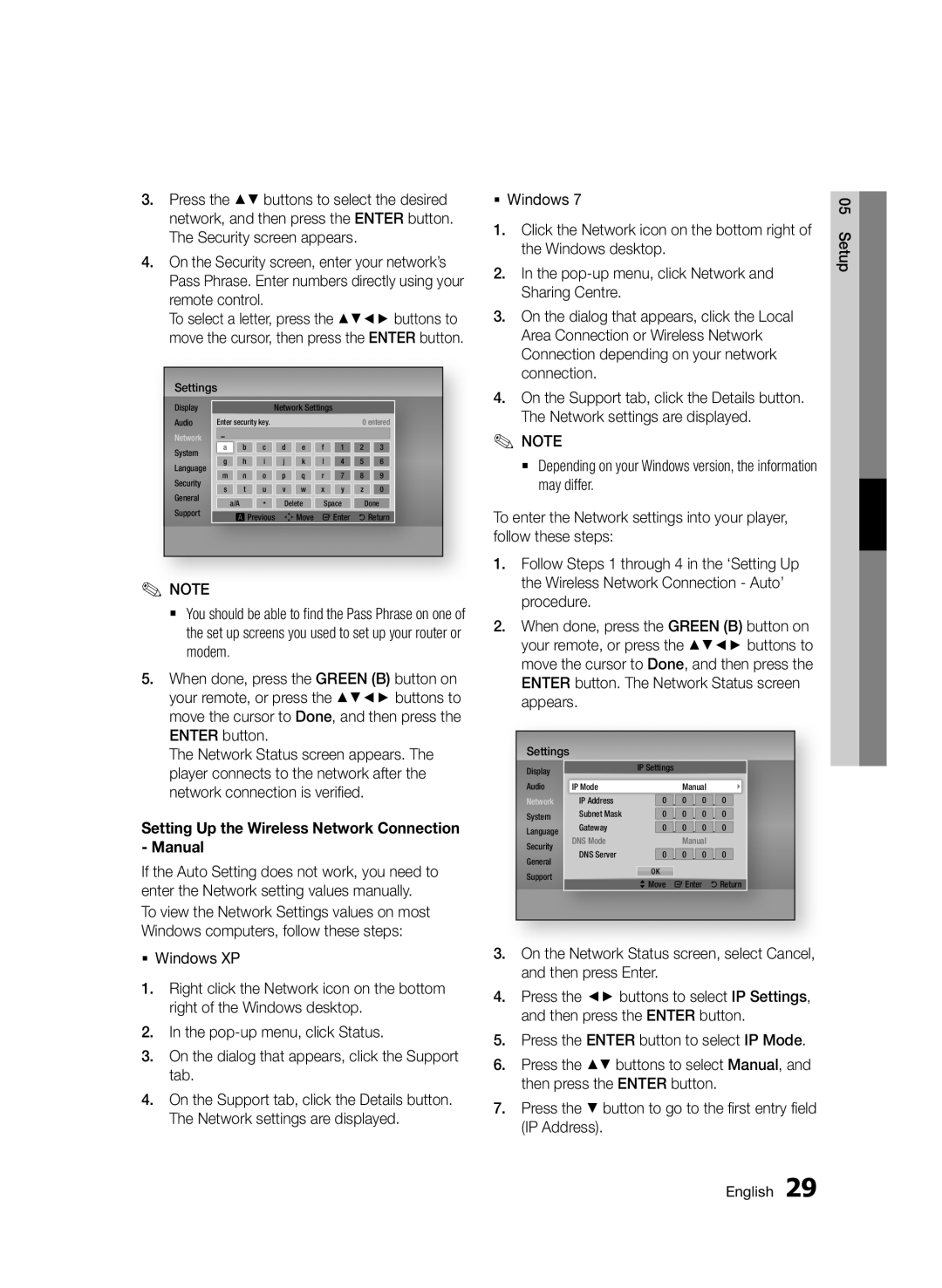 Samsung BD-D5500/SQ manual Setting Up the Wireless Network Connection Manual 