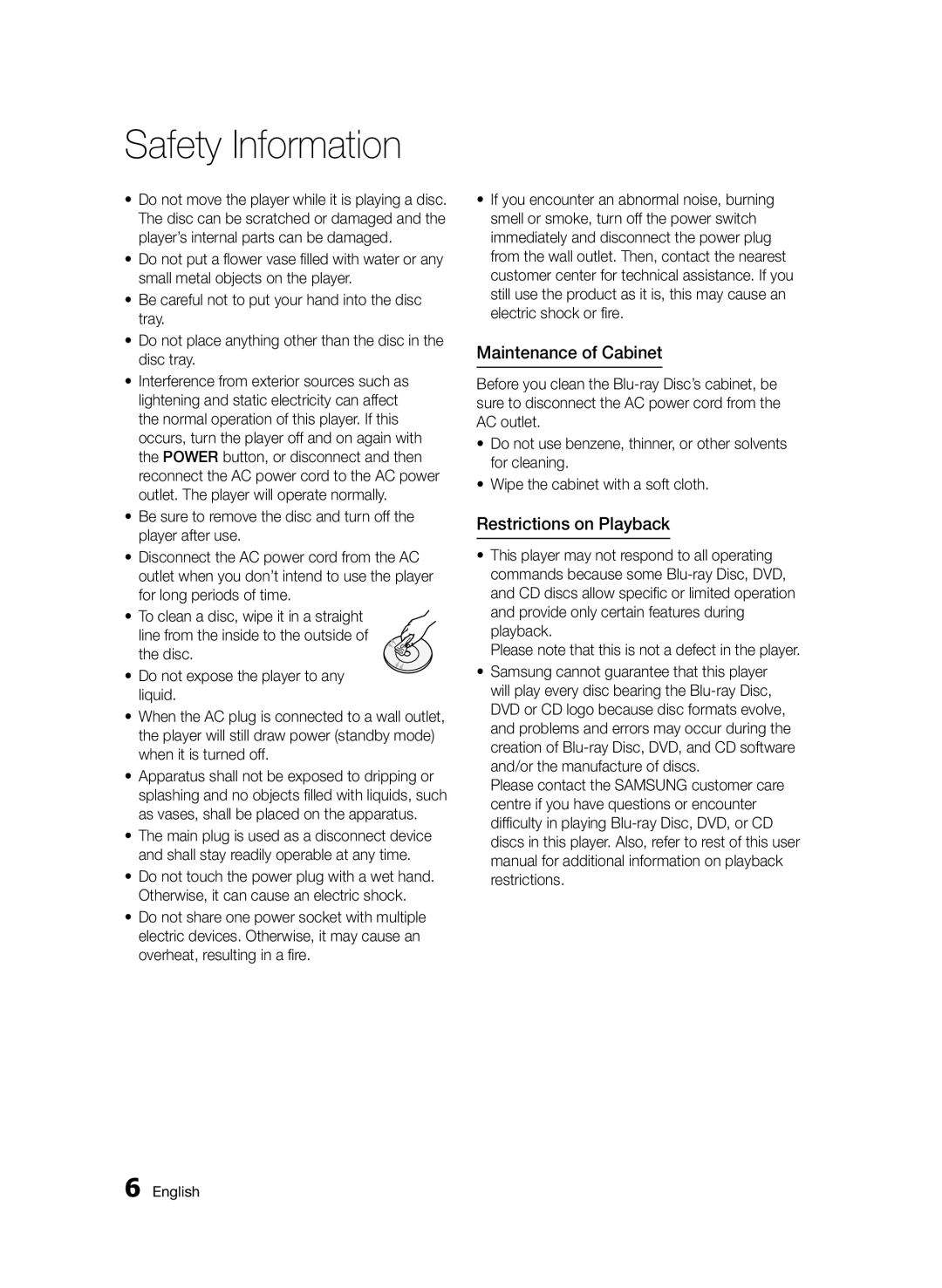 Samsung BD-D5500/SQ manual Maintenance of Cabinet, Restrictions on Playback 