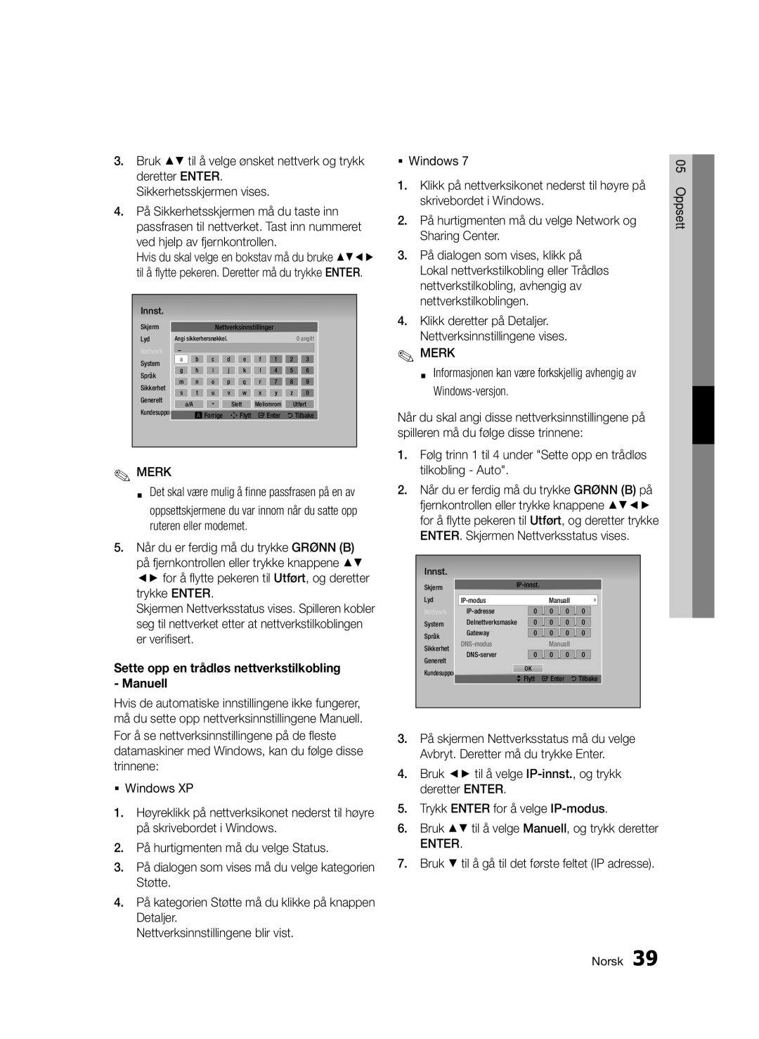 Samsung BD-D5500/XE manual Sette opp en trådløs nettverkstilkobling Manuell 