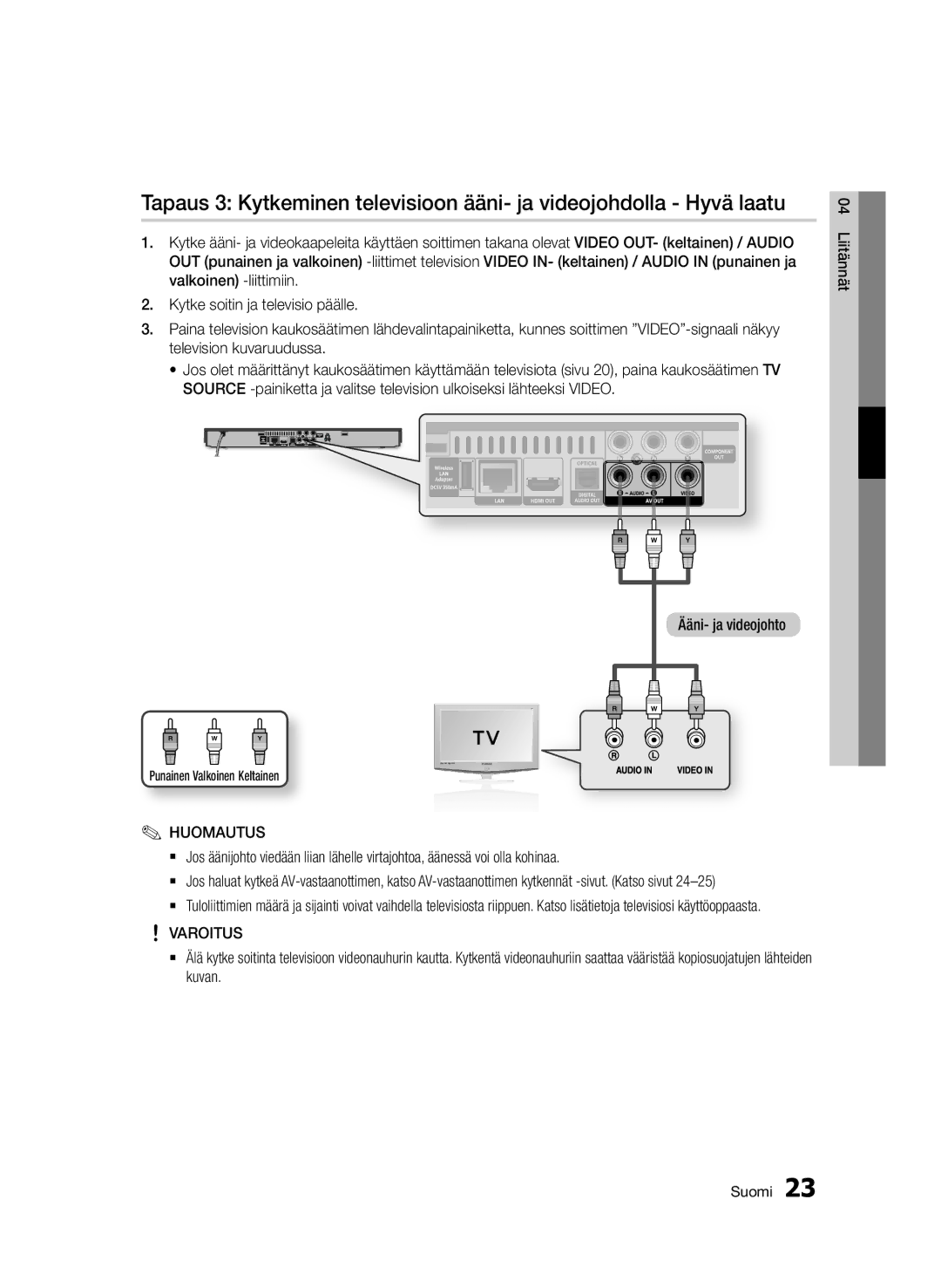 Samsung BD-D5500/XE manual Ääni- ja videojohto, Punainen Valkoinen Keltainen 