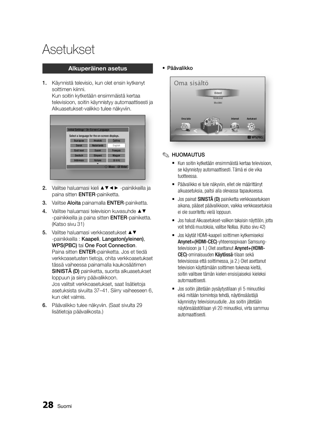 Samsung BD-D5500/XE manual Asetukset, Alkuperäinen asetus 