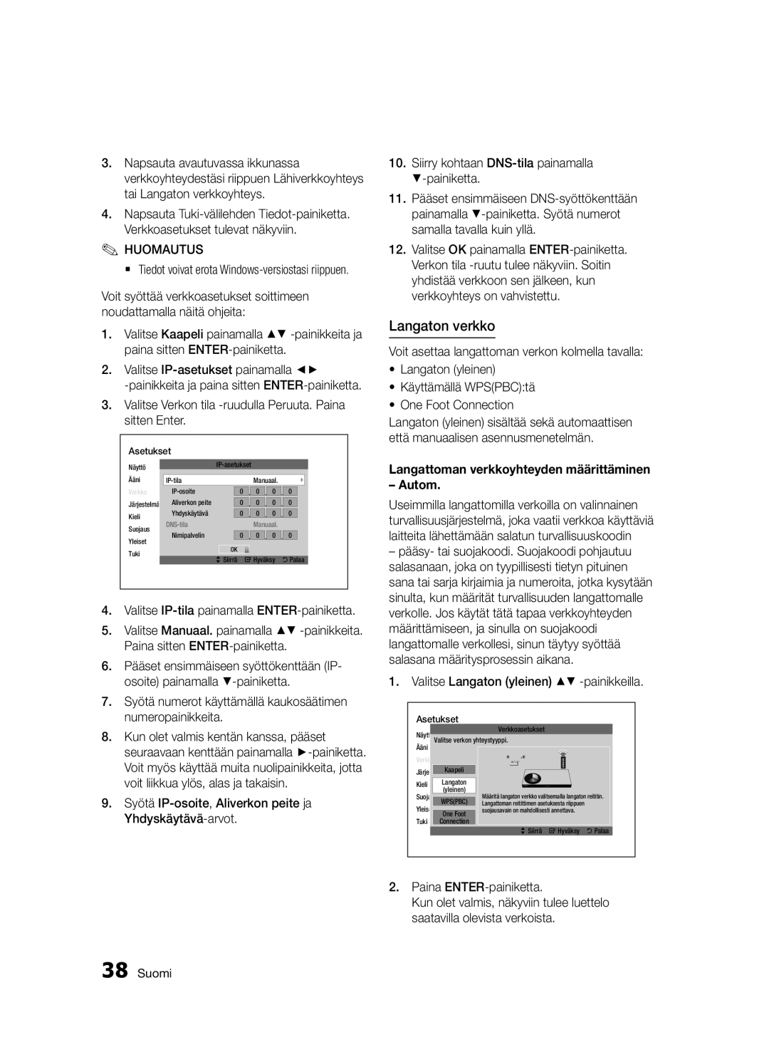 Samsung BD-D5500/XE Langaton verkko, Valitse IP-tila painamalla ENTER-painiketta, Valitse Langaton yleinen -painikkeilla 