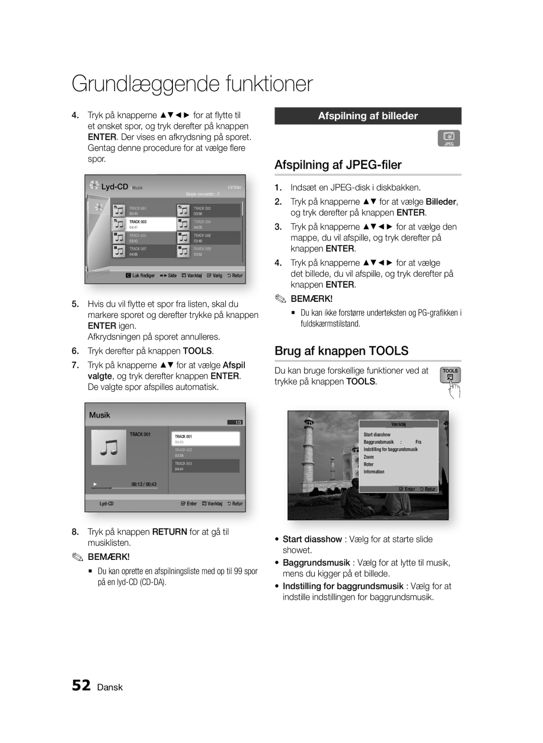 Samsung BD-D5500/XE manual Afspilning af JPEG-filer, Brug af knappen Tools, Afspilning af billeder 