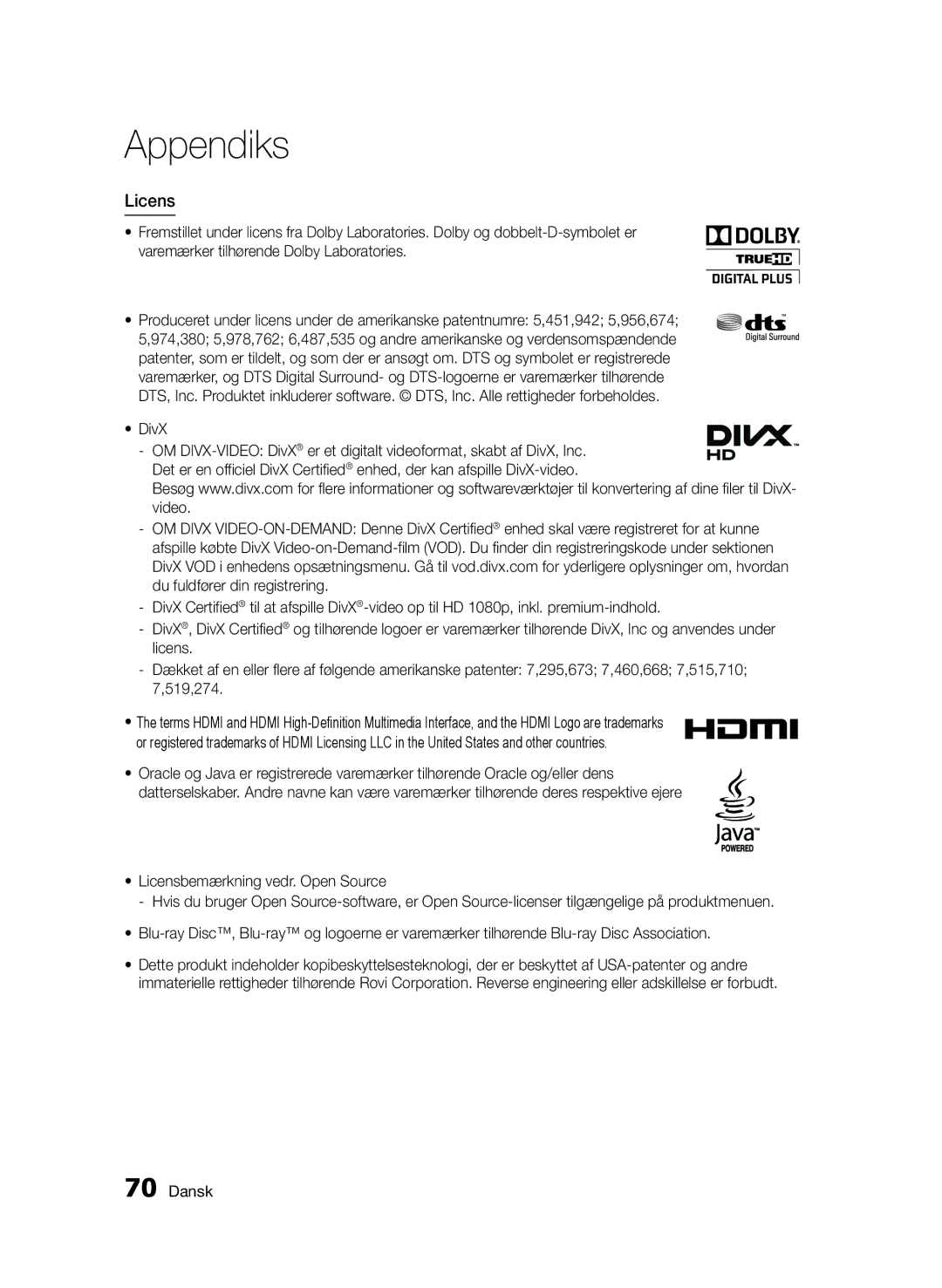 Samsung BD-D5500/XE manual Licens 