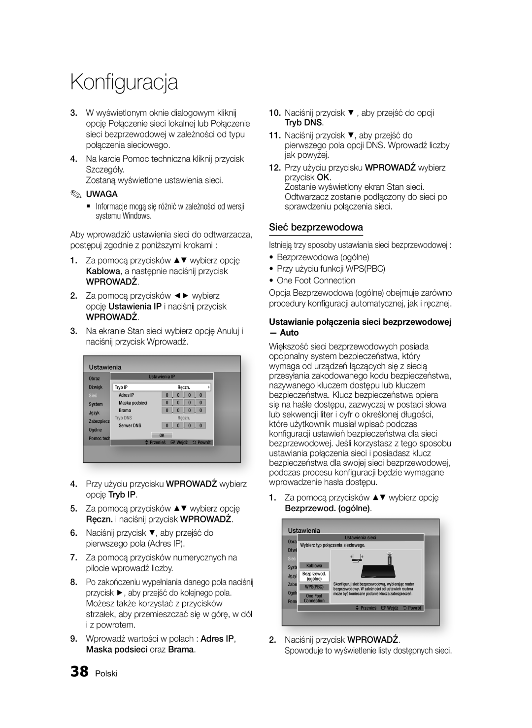 Samsung BD-D5500/XN, BD-D5500/ZA, BD-D5500/EN manual Sieć bezprzewodowa, Ustawianie połączenia sieci bezprzewodowej Auto 