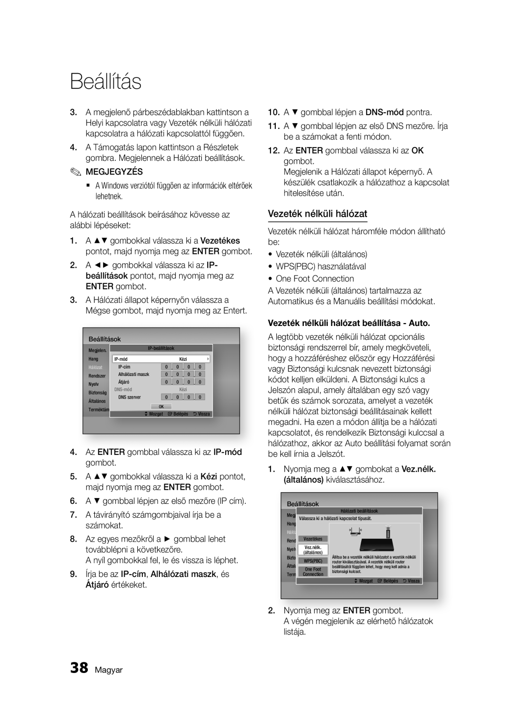 Samsung BD-D5500/ZF, BD-D5500/ZA, BD-D5500/XN, BD-D5500/EN, BD-D5500/XE manual Vezeték nélküli hálózat beállítása Auto 