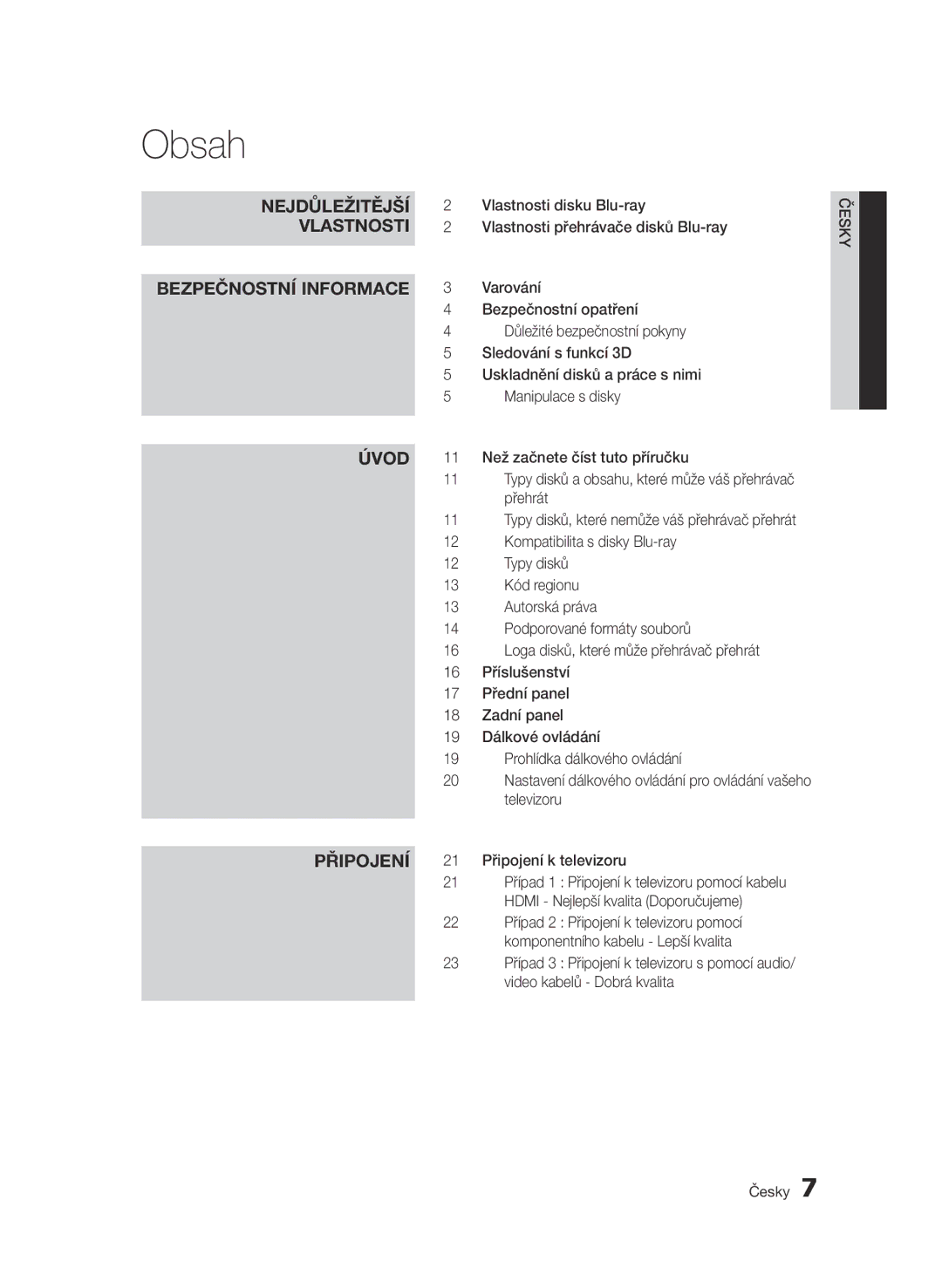 Samsung BD-D5500/XE, BD-D5500/ZA, BD-D5500/XN, BD-D5500/EN, BD-D5500/ZF manual Obsah 