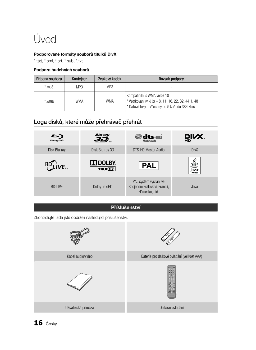 Samsung BD-D5500/ZF Loga disků, které může přehrávač přehrát, Příslušenství, Podporované formáty souborů titulků DivX 