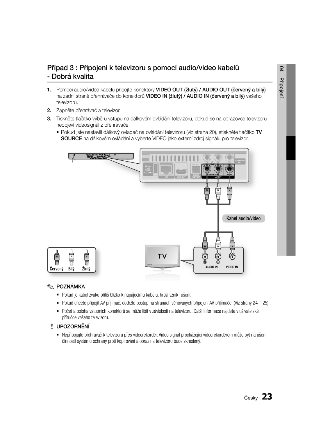 Samsung BD-D5500/ZA, BD-D5500/XN, BD-D5500/EN, BD-D5500/ZF, BD-D5500/XE manual 04 Připojení, Červený Bílý Žlutý 