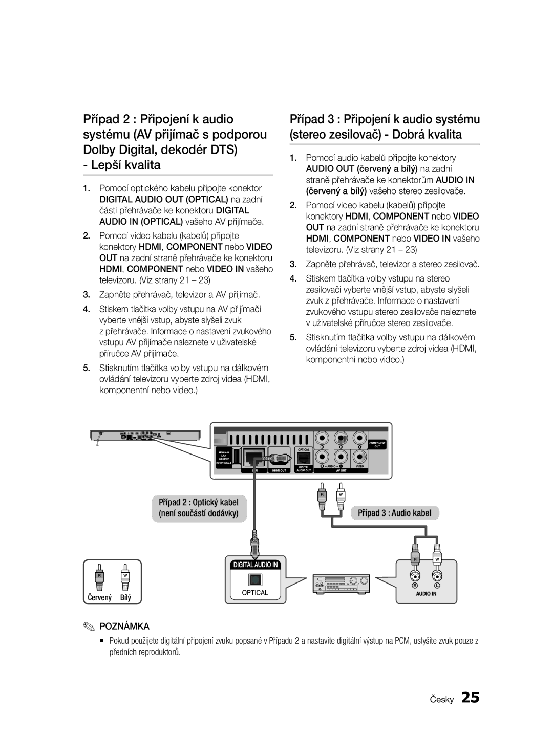 Samsung BD-D5500/EN, BD-D5500/ZA, BD-D5500/XN, BD-D5500/ZF, BD-D5500/XE manual Případ 3 Audio kabel, Červený Bílý 