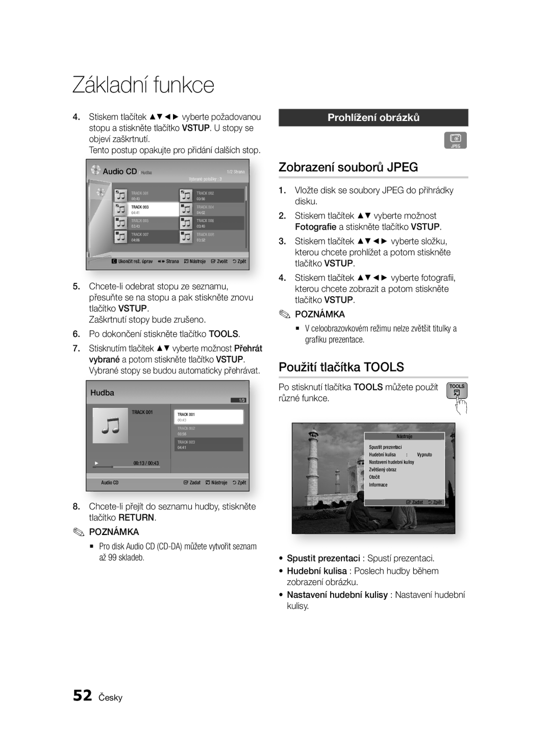 Samsung BD-D5500/XE, BD-D5500/ZA, BD-D5500/XN manual Zobrazení souborů Jpeg, Použití tlačítka Tools, Prohlížení obrázků 