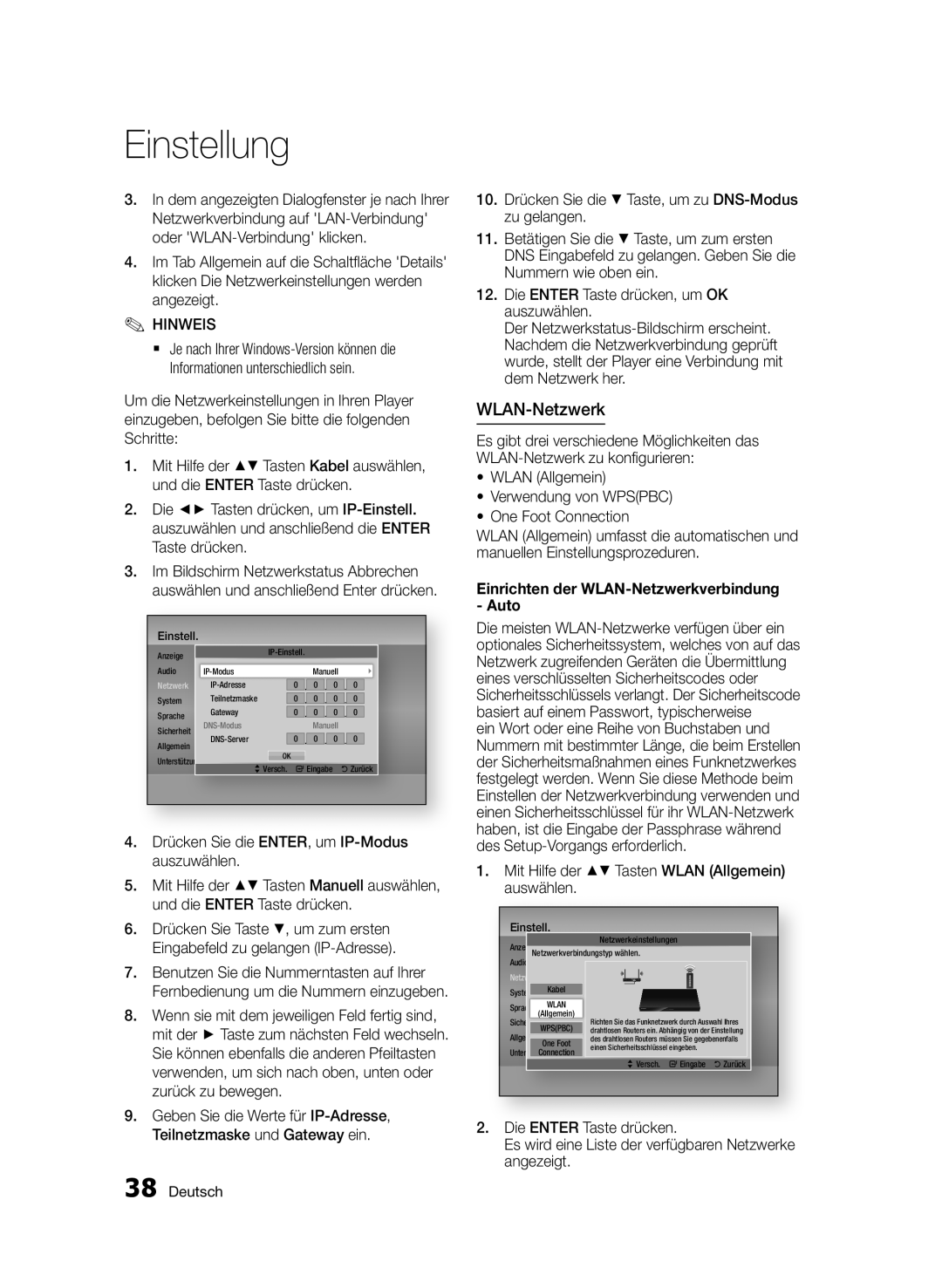 Samsung BD-D5500/ZF, BD-D5500/ZA, BD-D5500/XN, BD-D5500/EN, BD-D5500/XE manual Einrichten der WLAN-Netzwerkverbindung Auto 